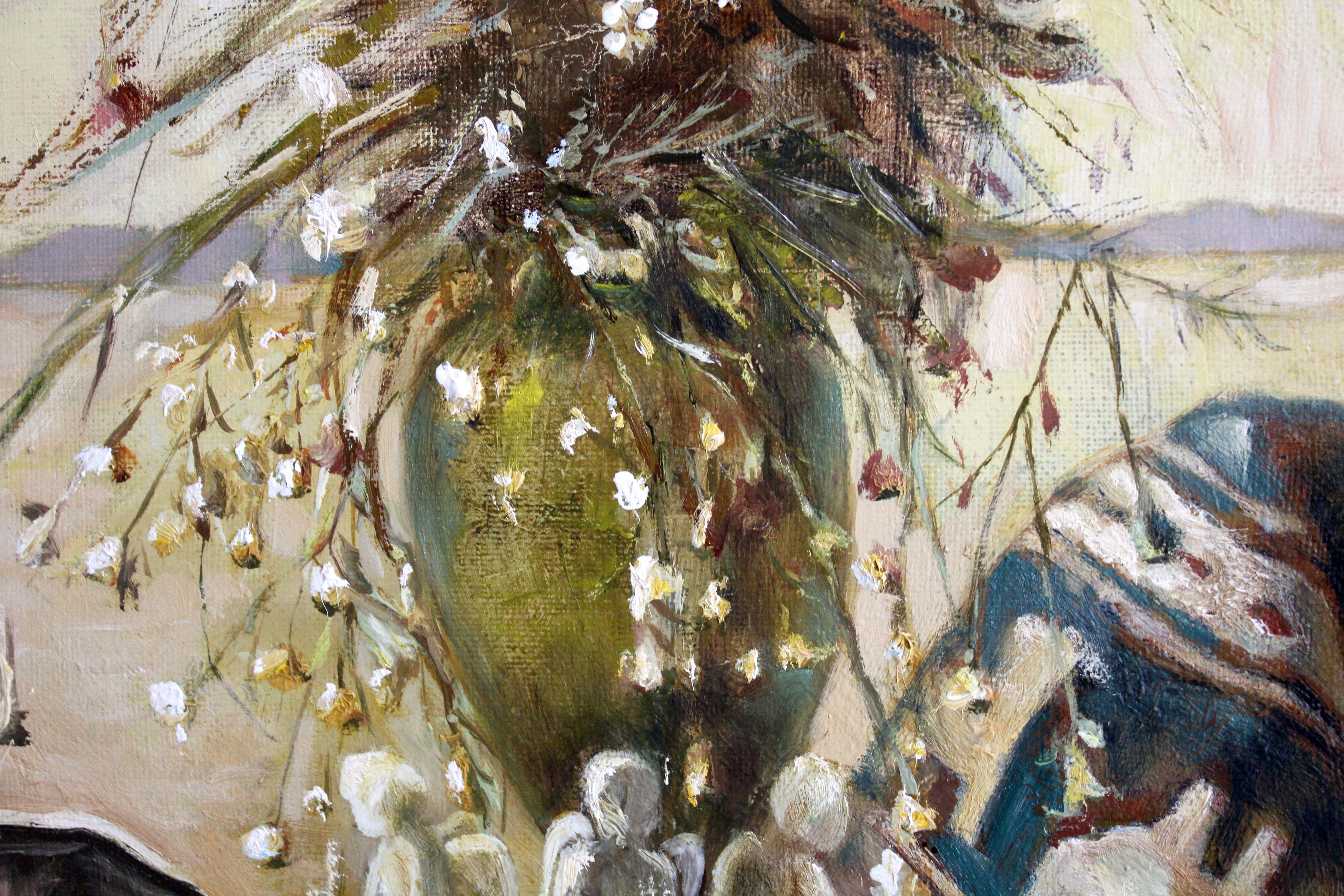 Naturaleza muerta en interior de flores secas y alfombra vieja. 1986, ol sobre lienzo, 90x70