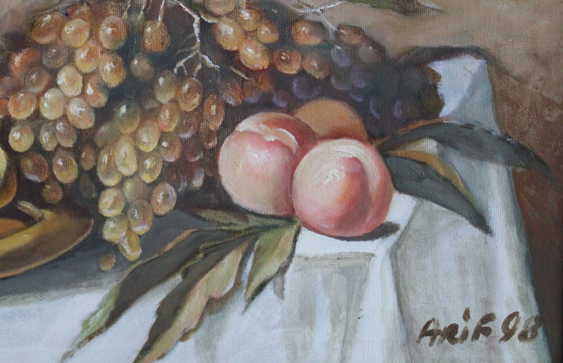 Natura morta con vaso e frutta. 1998, olio, tela, 70x59 cm - Painting Realismo di Arif Magerramov 