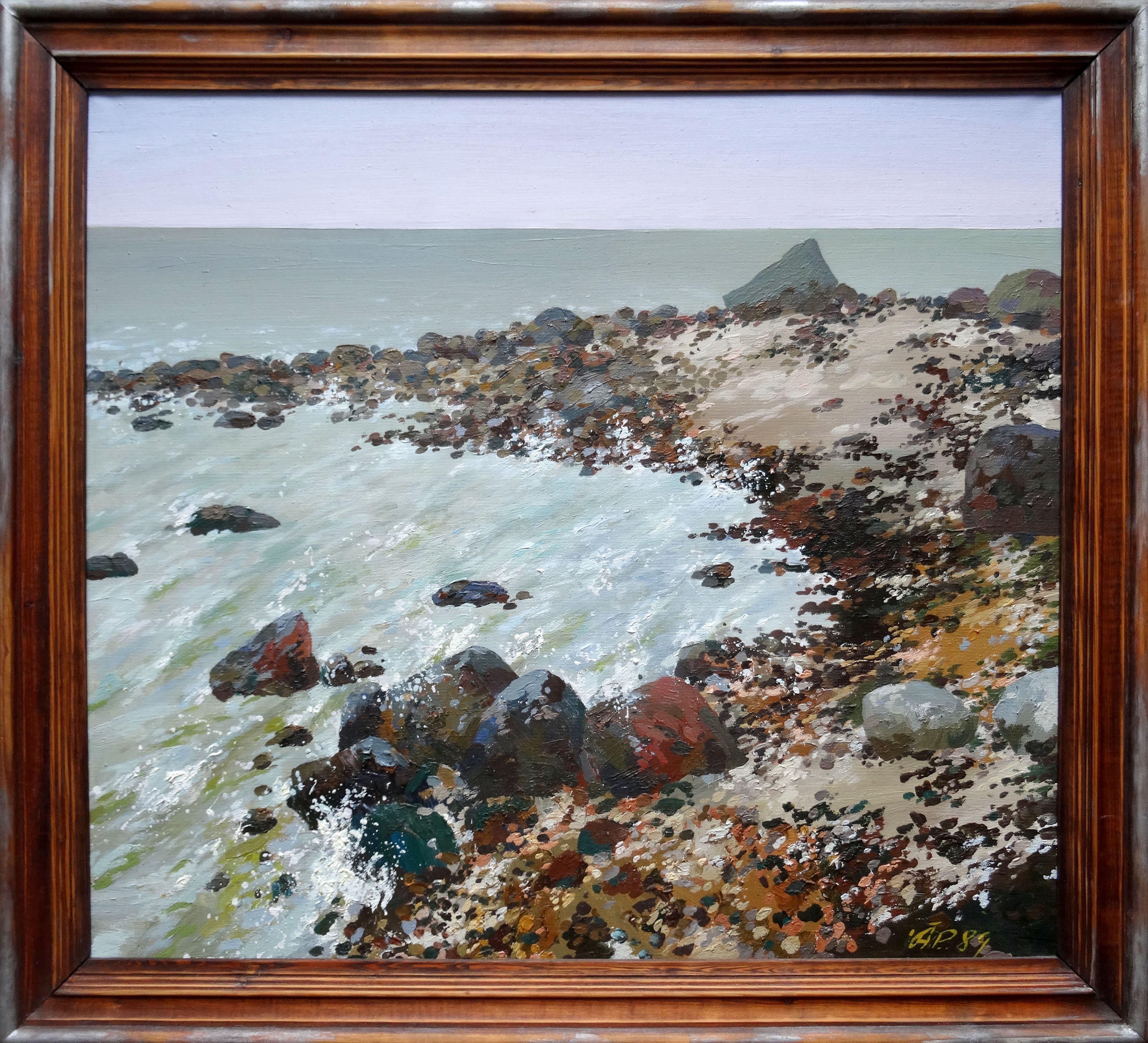 Sea. 1989 Oil on canvas, 81x75 cm - Painting by Arija Paikule