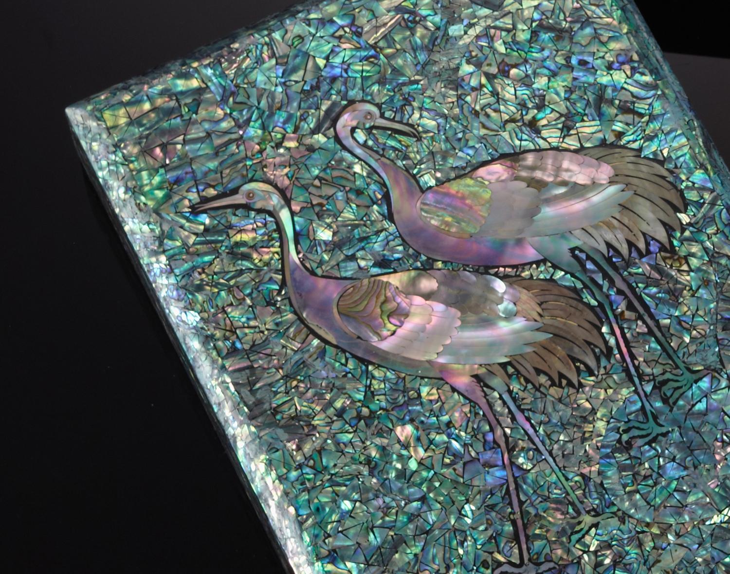 Arijian Blue Mother of Pearl Decorative Wooden Box with Crane Design In New Condition In Namyangju-si, KR