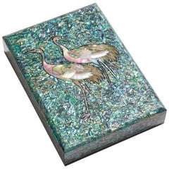 Boîte décorative en bois de nacre bleue Arijian avec motif de grue