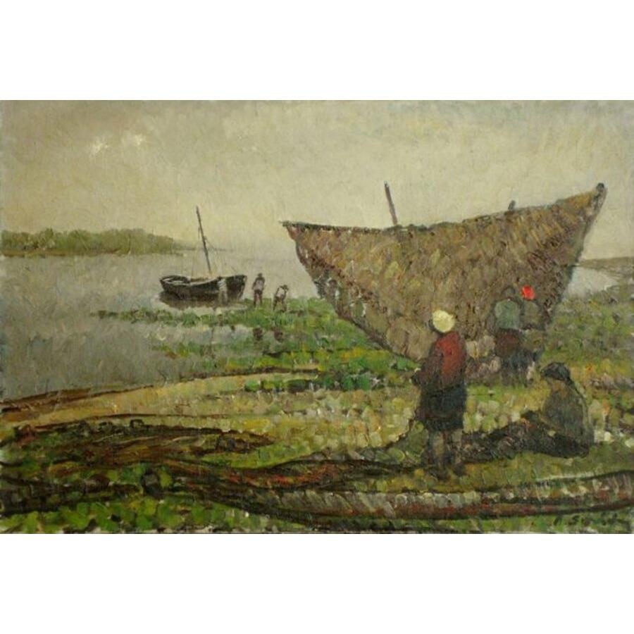 Arijs Skride  Landscape Painting – At Lielupe. 1971, Öl auf Leinwand, 50x73 cm