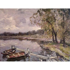 Boats at Lake Jugla. 1987, oil on canvas, 47.5x62.5 cm