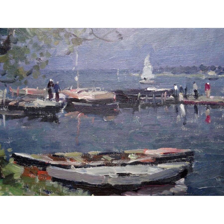 Puerto Kisezers. Lienzo, óleo, 47x62 cm - Landscape Painting Gris de Arijs Skride 