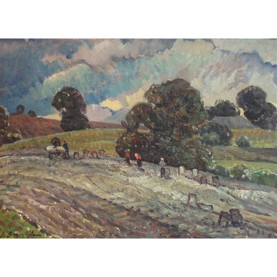 Kartoffel joint work in Piebalga. 1986, Öl auf Leinwand, 48,5x68 cm