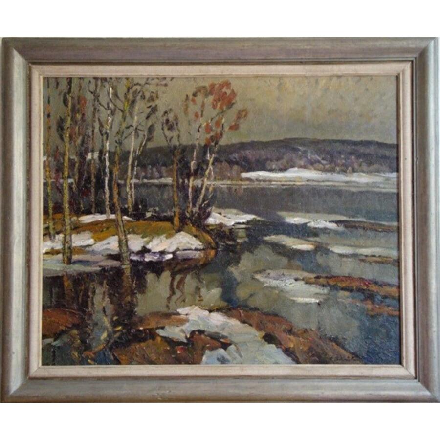 Spring waters. 1985, oil on canvas, 81x100 cm - Painting by Arijs Skride 