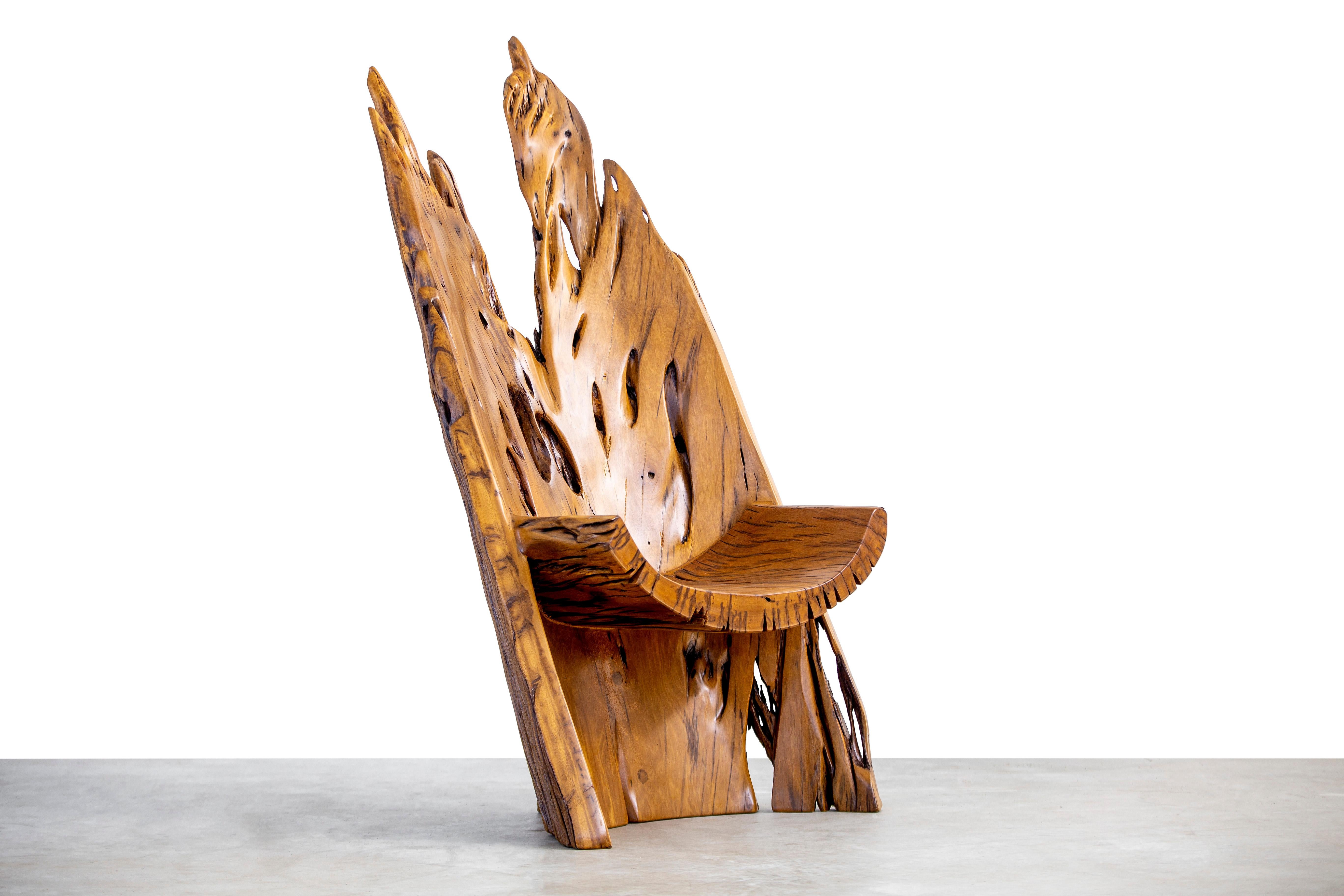 Chaise Arinhama en Wood Wood par Hugo França
Dimensions : D 54,9 x L 90,9 x H 156 cm. 
MATERIAL : Bois de péqui.

Le principe de l'Atelier Hugo França est de transformer les troncs, les racines et les parties d'arbres qui sont généralement