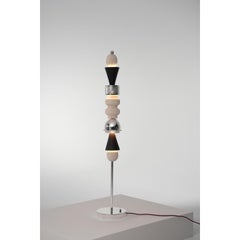 Arinna Floor Lamp in Oak Veneer, Silver-Plated Brass & Mardin Stone by Marau