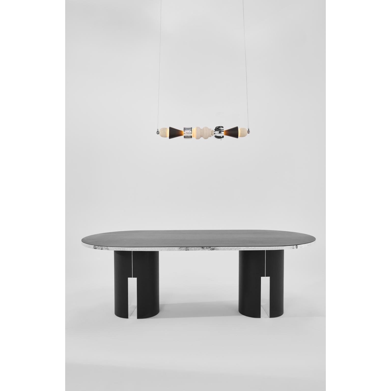 Arinna Pendelleuchte aus Eichenfurnier, versilbertem Messing und Mardin Stone von Marau (Türkisch) im Angebot