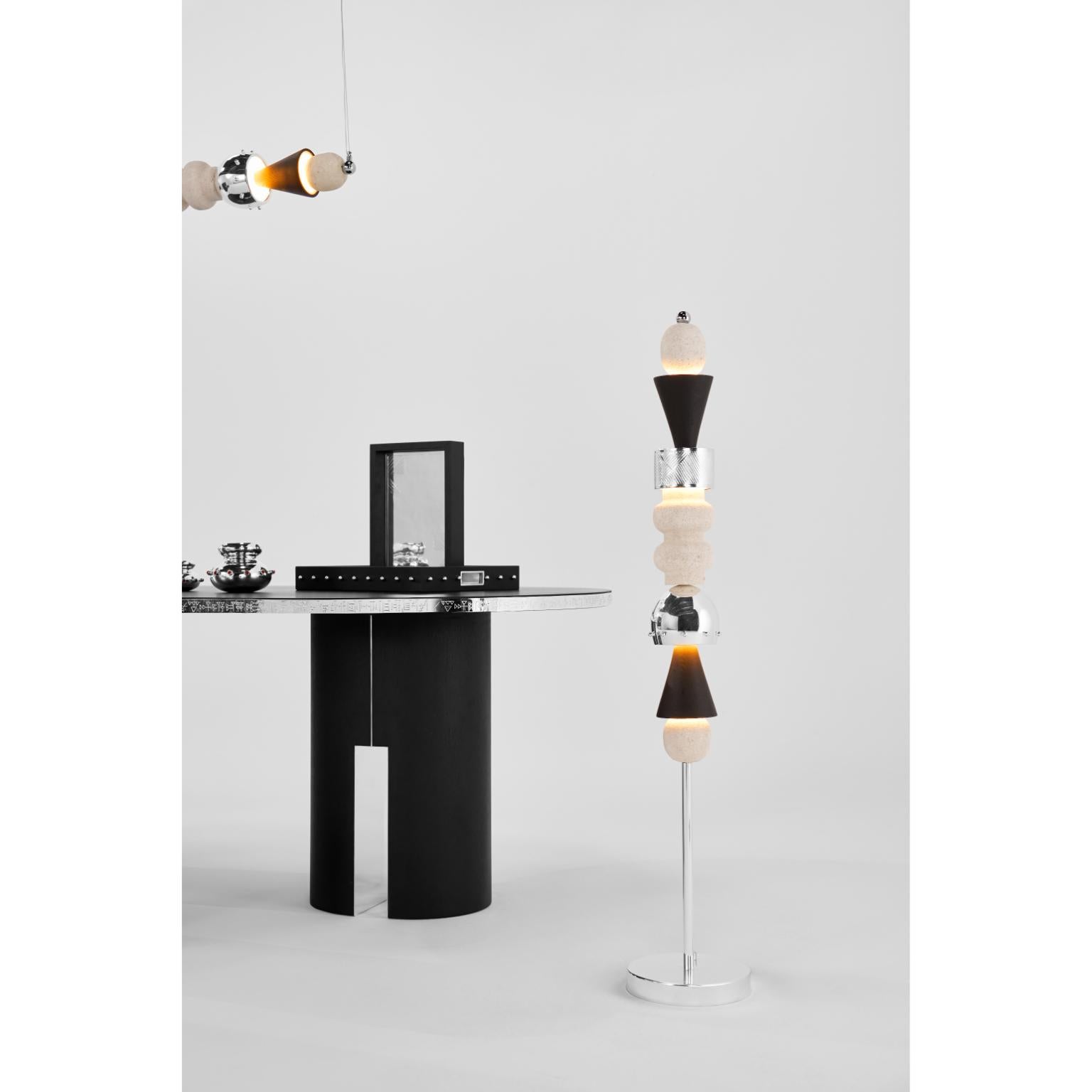 Arinna Pendelleuchte aus Eichenfurnier, versilbertem Messing und Mardin Stone von Marau im Zustand „Neu“ im Angebot in Geneve, CH