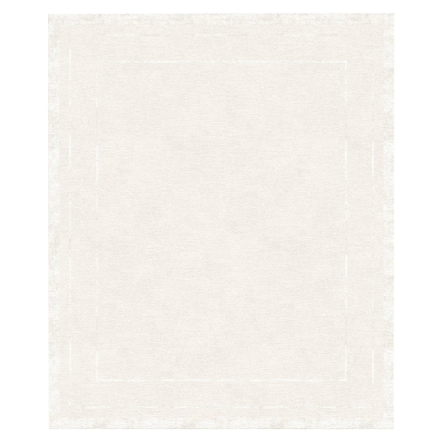 Plain Modern white handmade Wool Blend-Silk Rug for living room - Arioso For Sale
