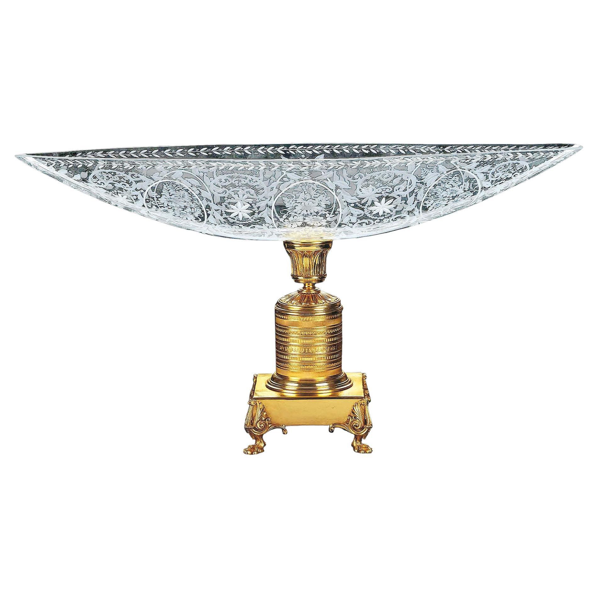 Arisocratic Glass Oval Fruit Bowl on Bronze Stand by Vetrerie di Empoli