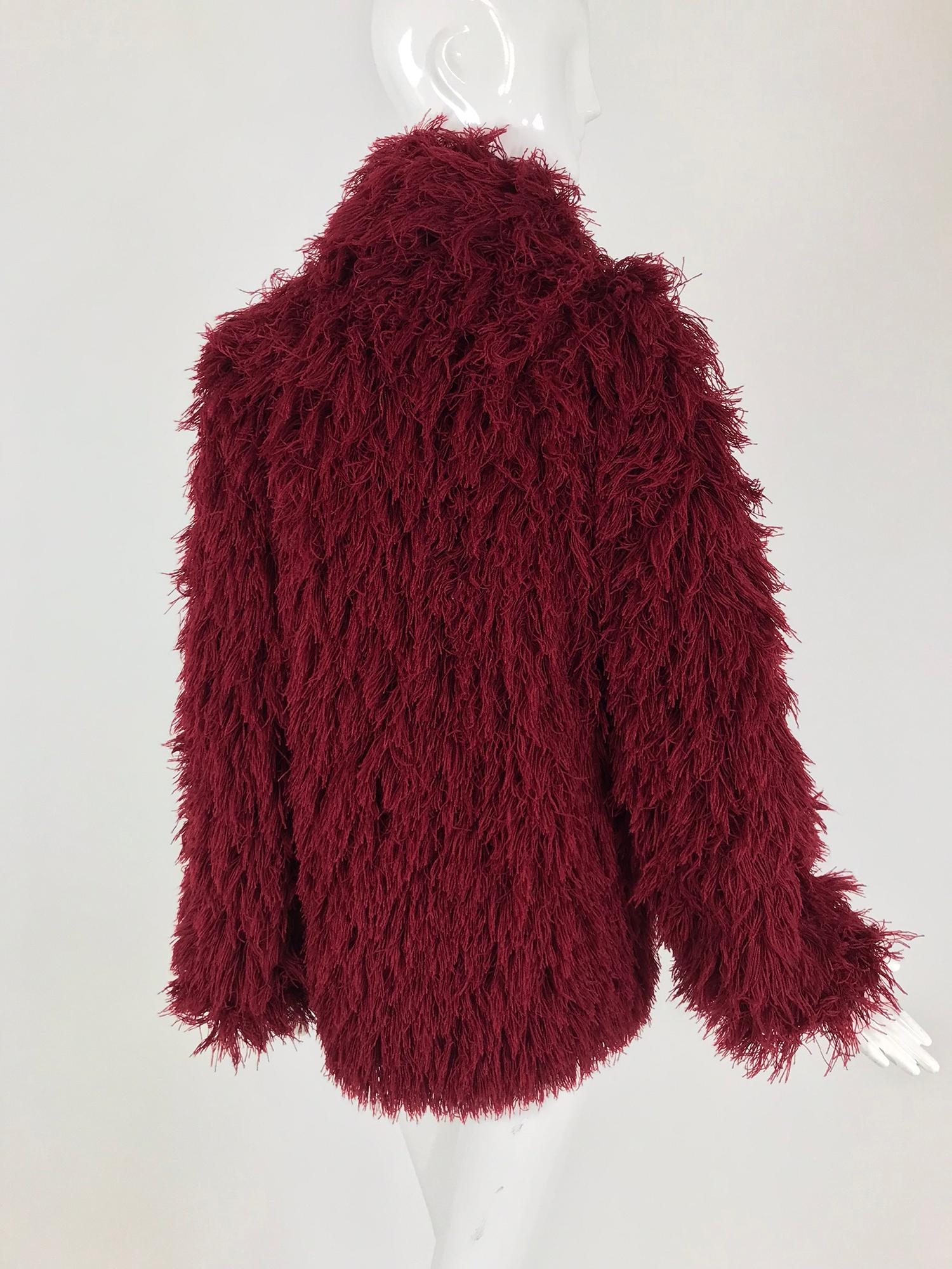 Arissa France Burgundy Faux Fur Jacket and Scarf 1980s 5