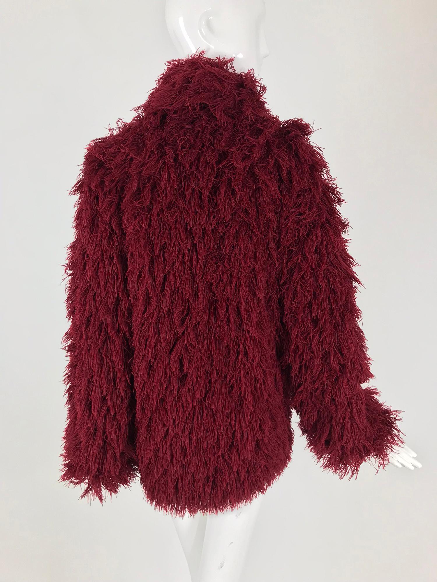 Arissa France Burgundy Faux Fur Jacket and Scarf 1980s 6