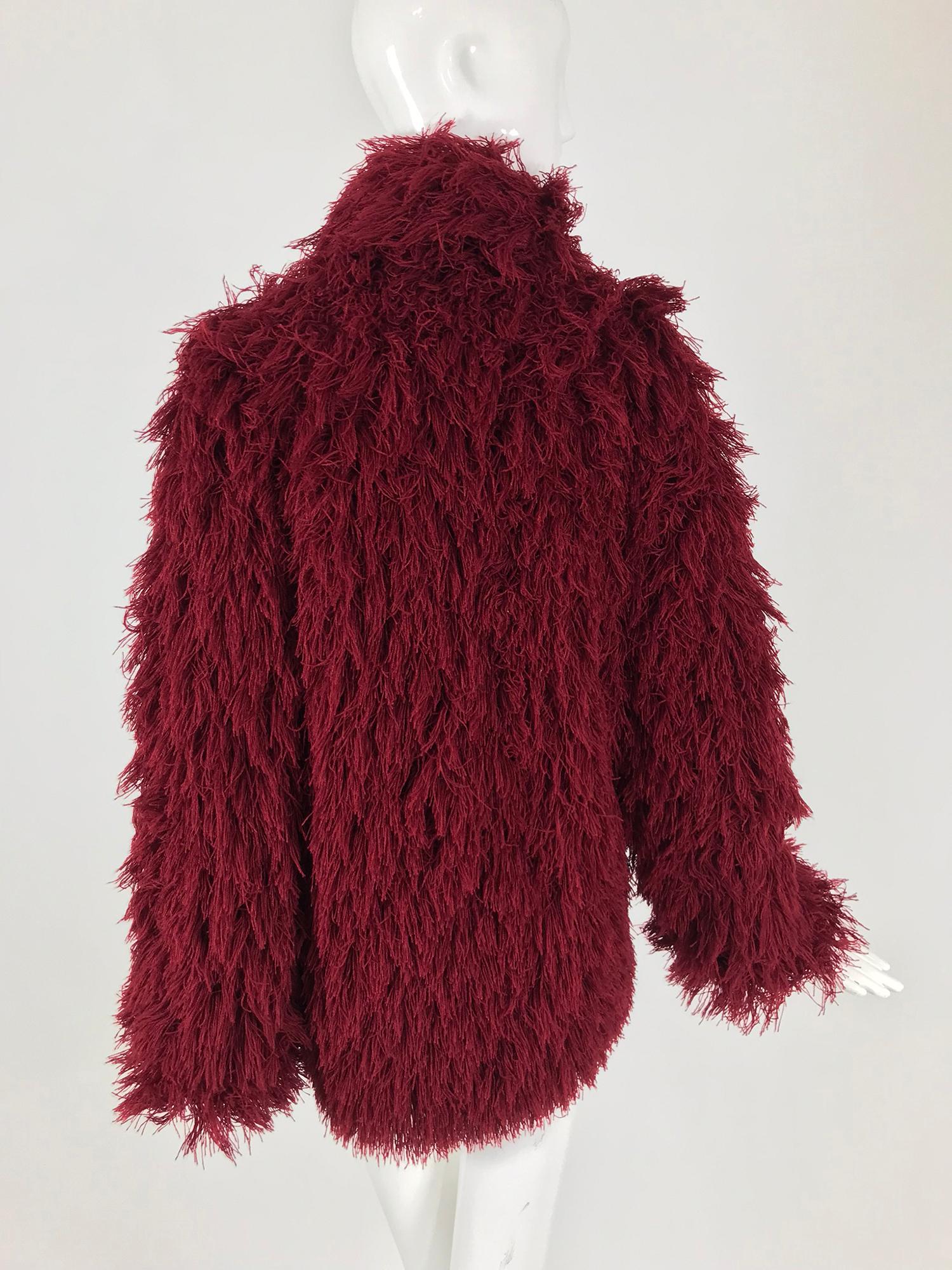 Arissa France Burgundy Faux Fur Jacket and Scarf 1980s 7