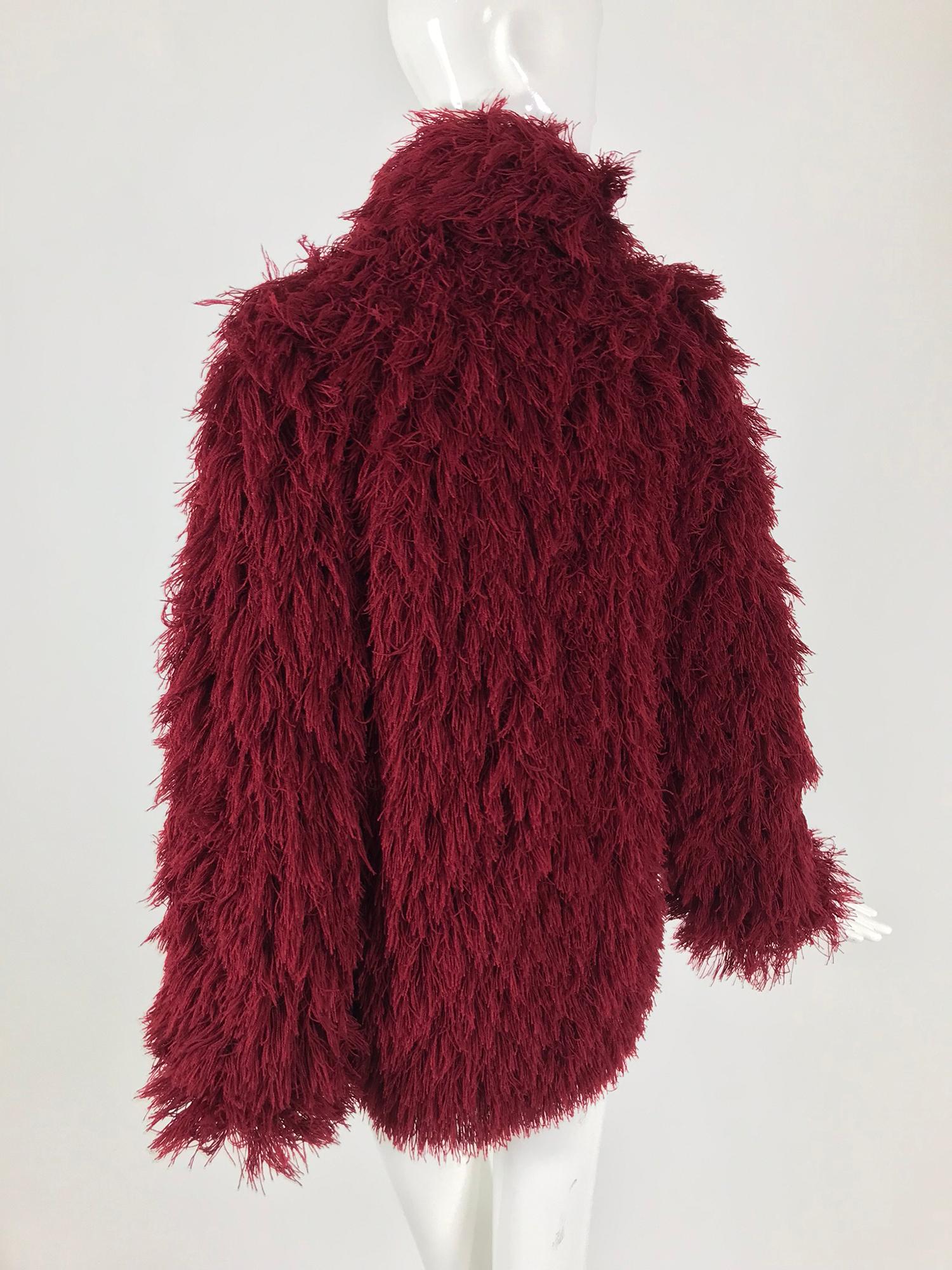 Arissa France Burgundy Faux Fur Jacket and Scarf 1980s 8