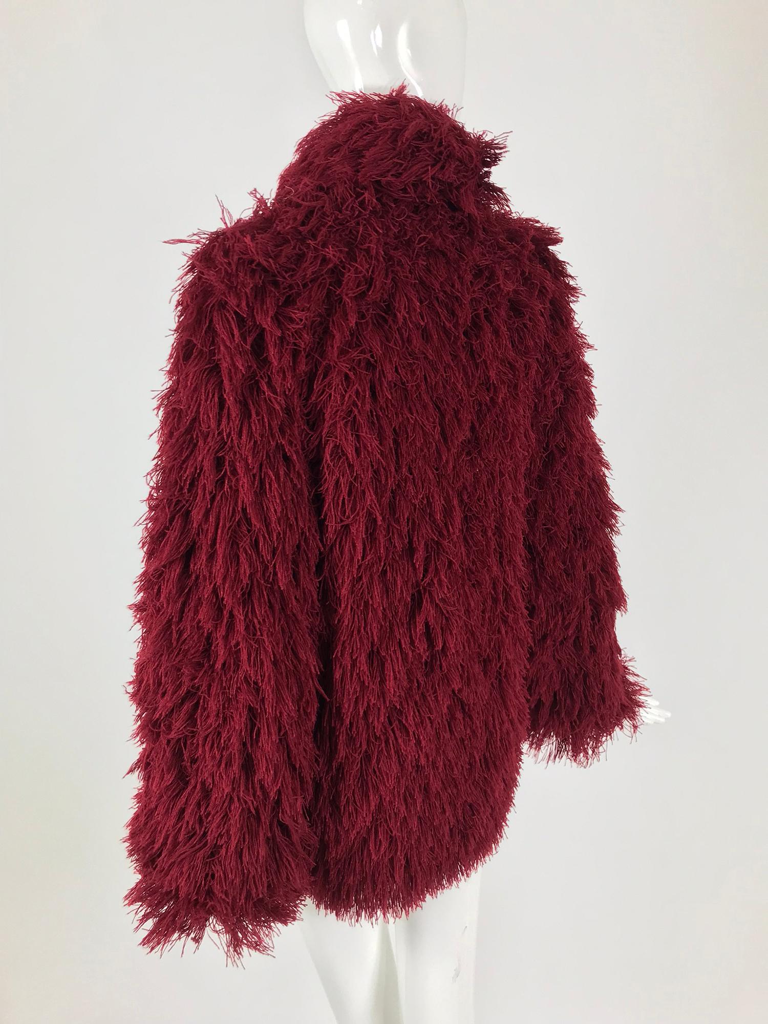 Arissa France Burgundy Faux Fur Jacket and Scarf 1980s 9