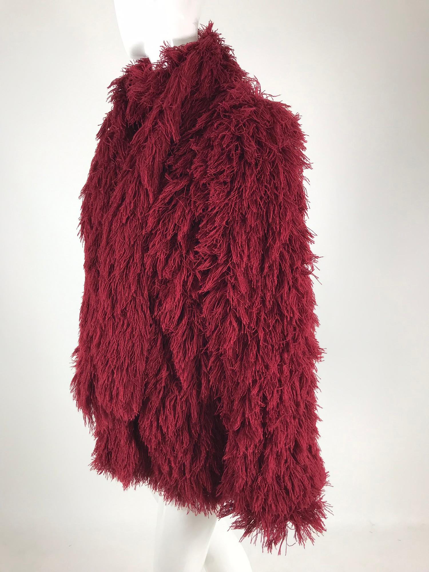 Arissa France Burgundy Faux Fur Jacket and Scarf 1980s 11