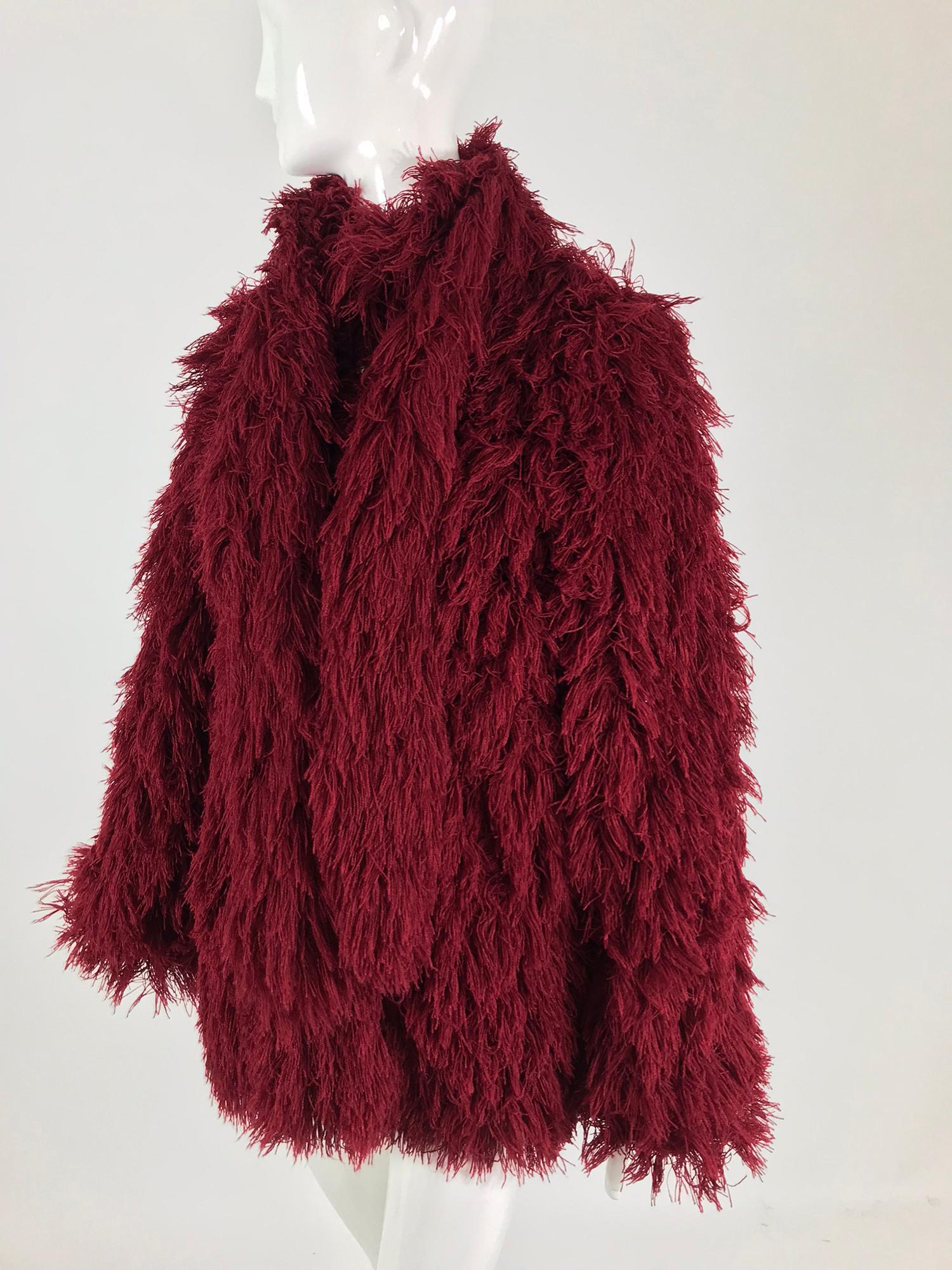 Arissa France Burgundy Faux Fur Jacket and Scarf 1980s 13