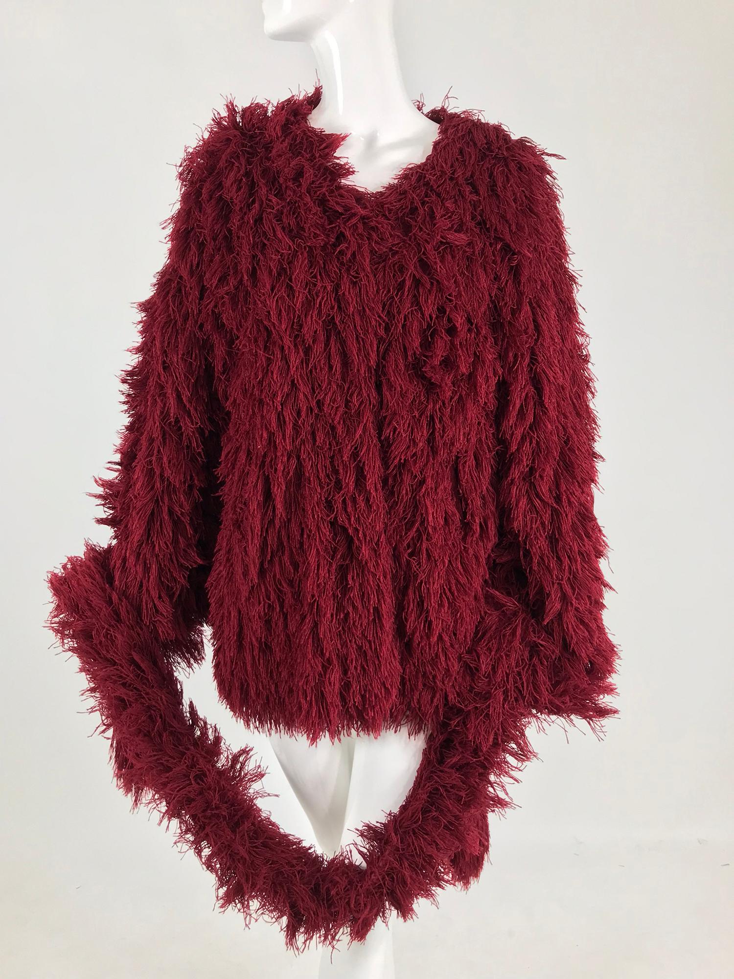 Arissa France Burgundy Faux Fur Jacket and Scarf 1980s 14