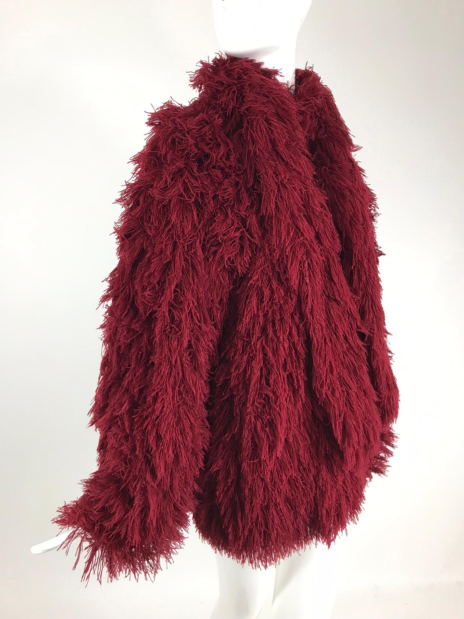 Red Arissa France Burgundy Faux Fur Jacket and Scarf 1980s