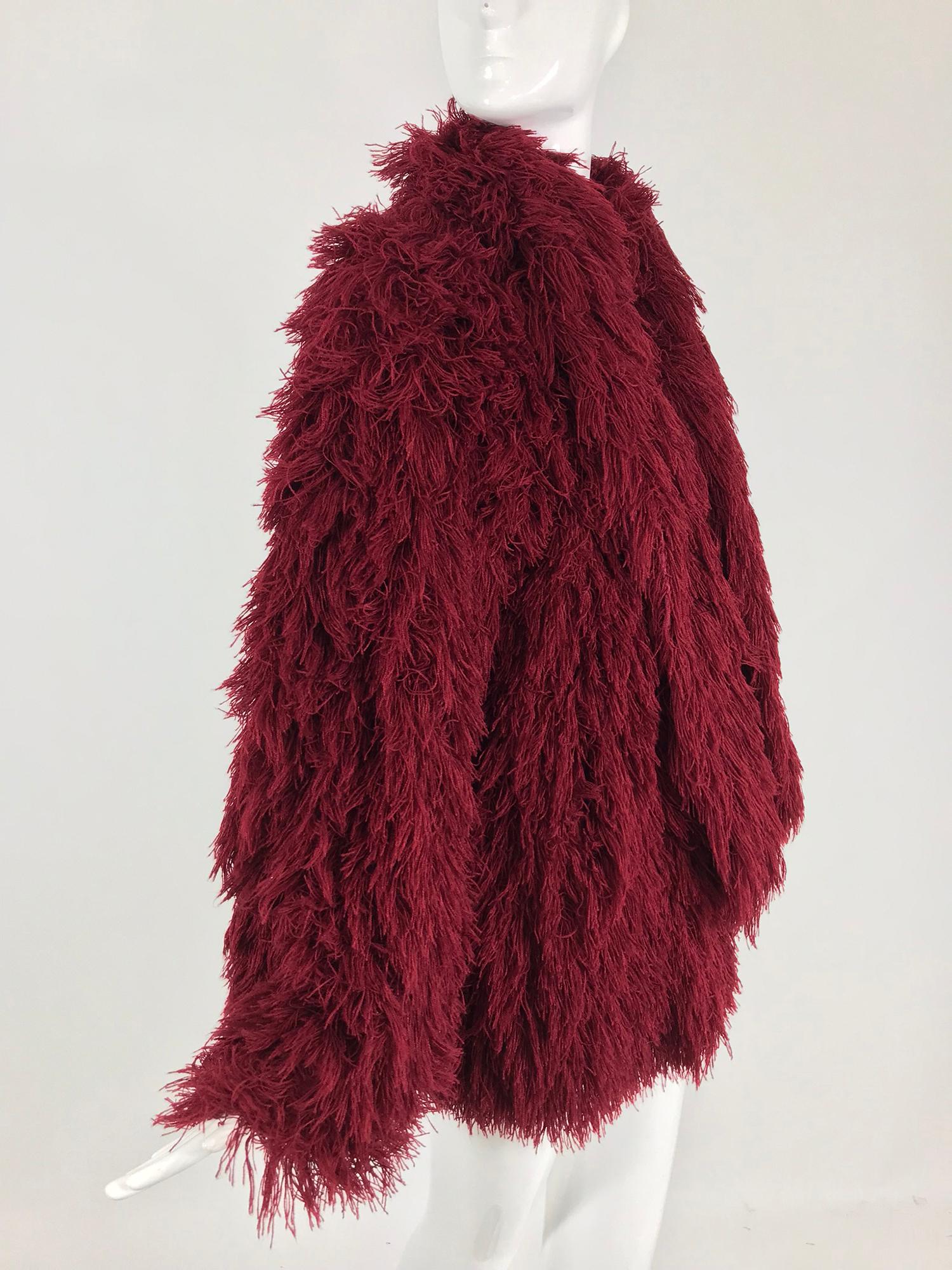 Arissa France Burgundy Faux Fur Jacket and Scarf 1980s In Good Condition In West Palm Beach, FL