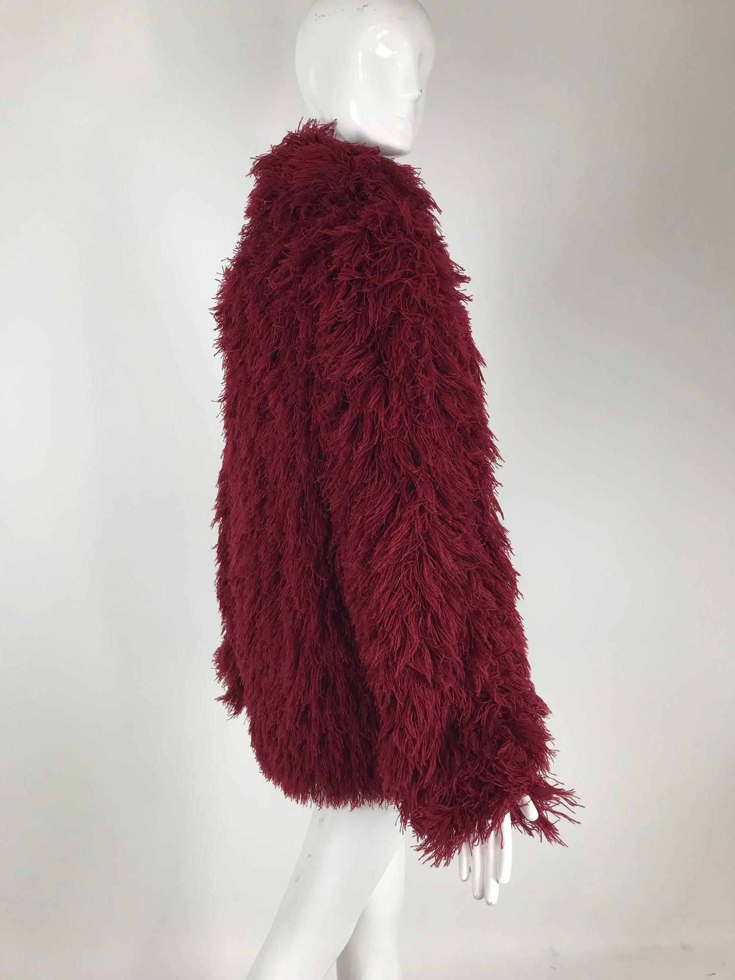 Arissa France Burgundy Faux Fur Jacket and Scarf 1980s 2