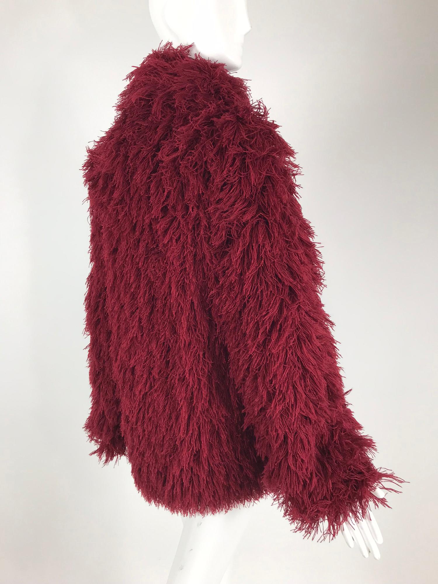 Arissa France Burgundy Faux Fur Jacket and Scarf 1980s 4