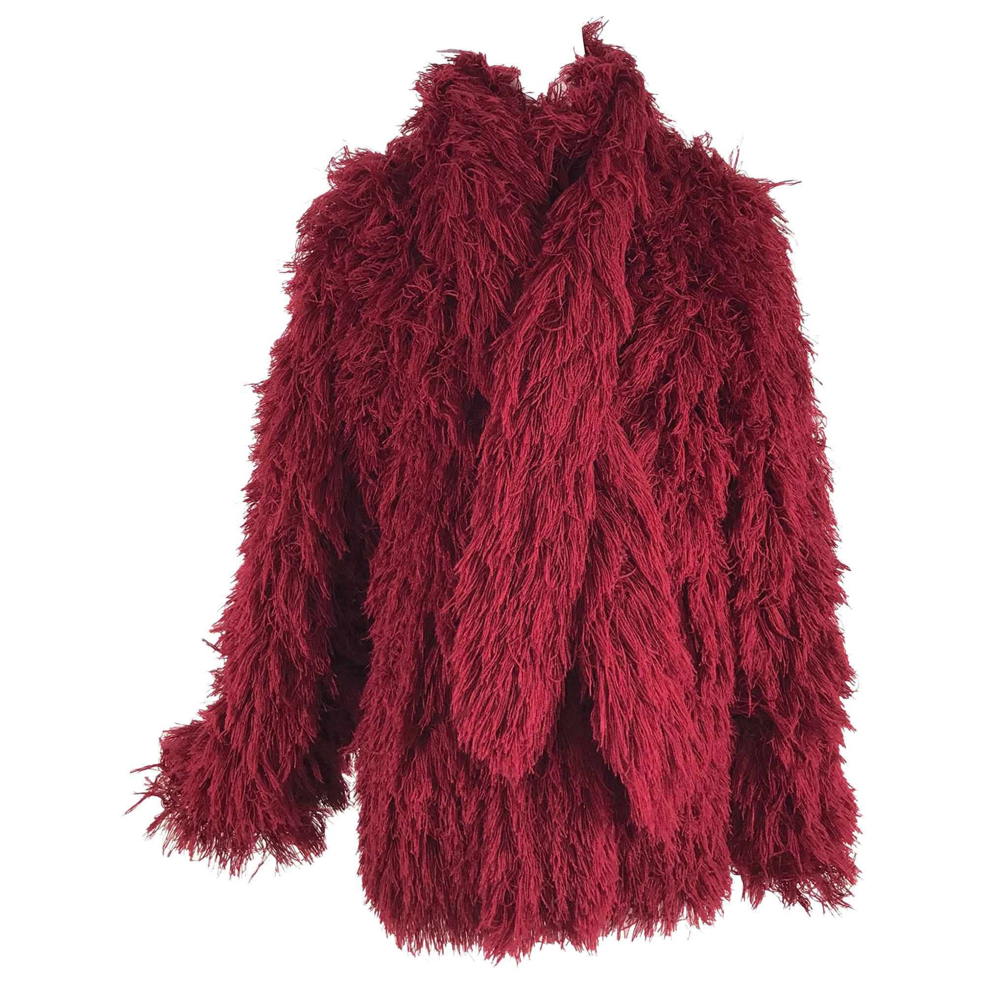 Arissa France Burgundy Faux Fur Jacket and Scarf 1980s