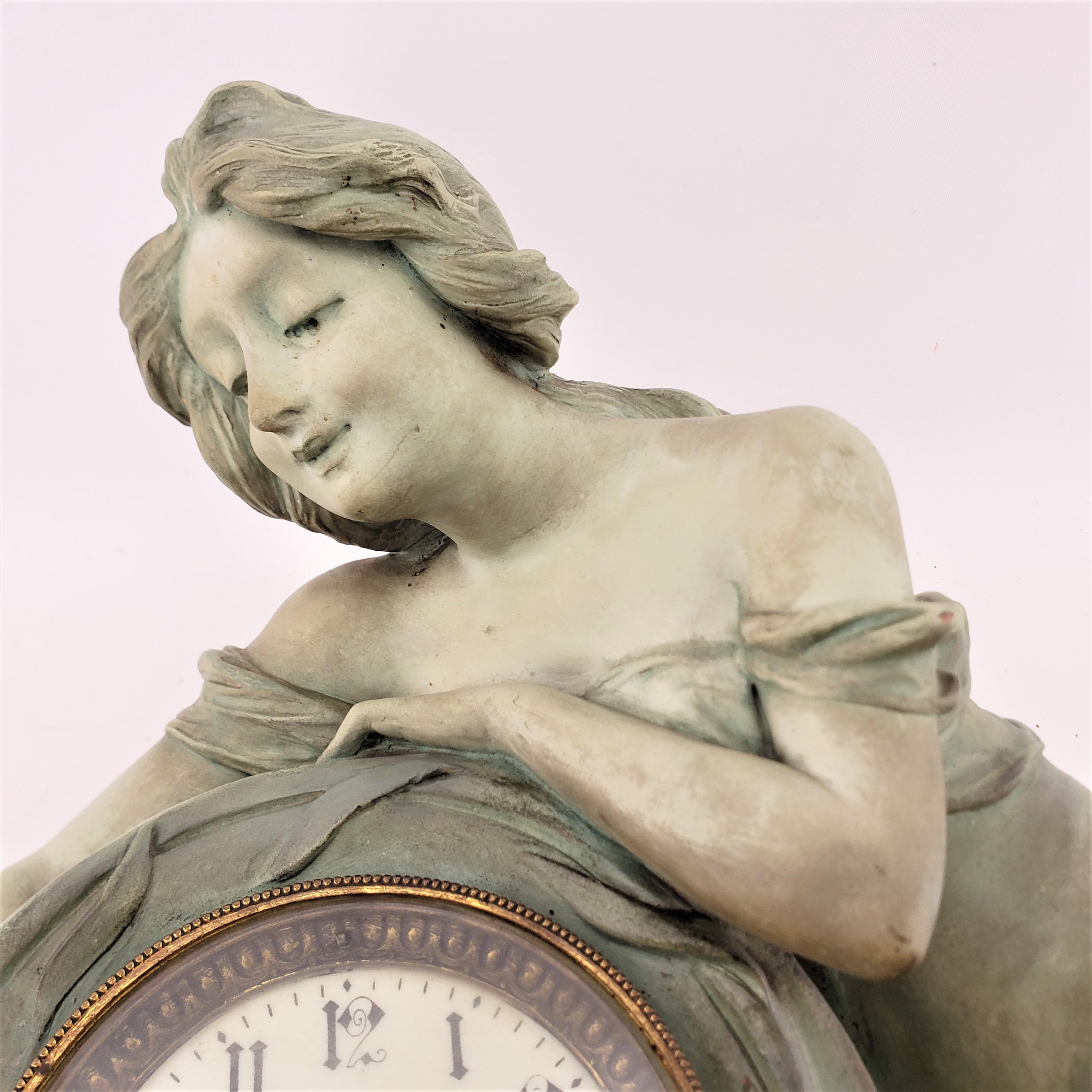 Aristede De Ranieri Signed Art Nouveau Sculptural Mantel or Table Clock For Sale 1