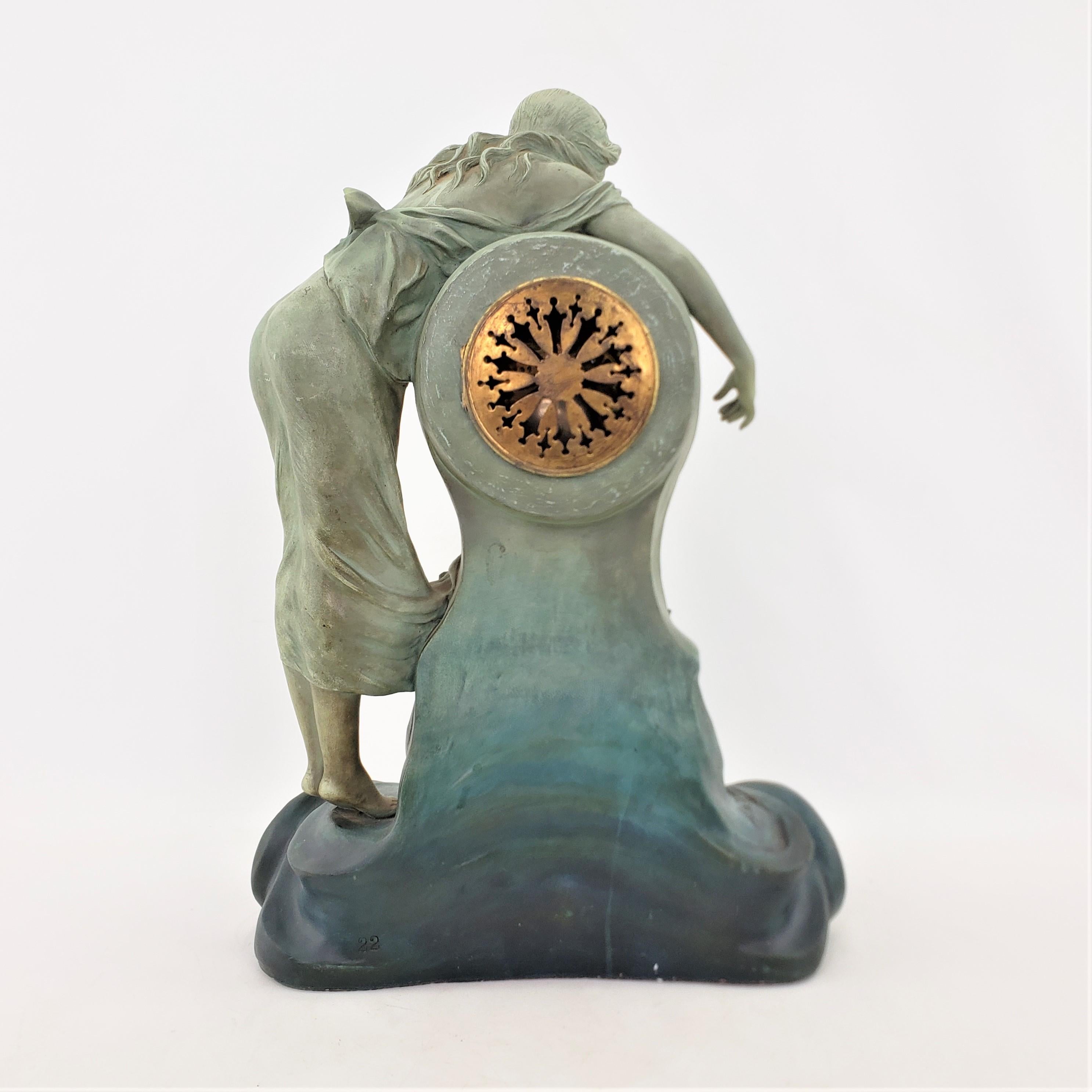 French Aristede De Ranieri Signed Art Nouveau Sculptural Mantel or Table Clock For Sale