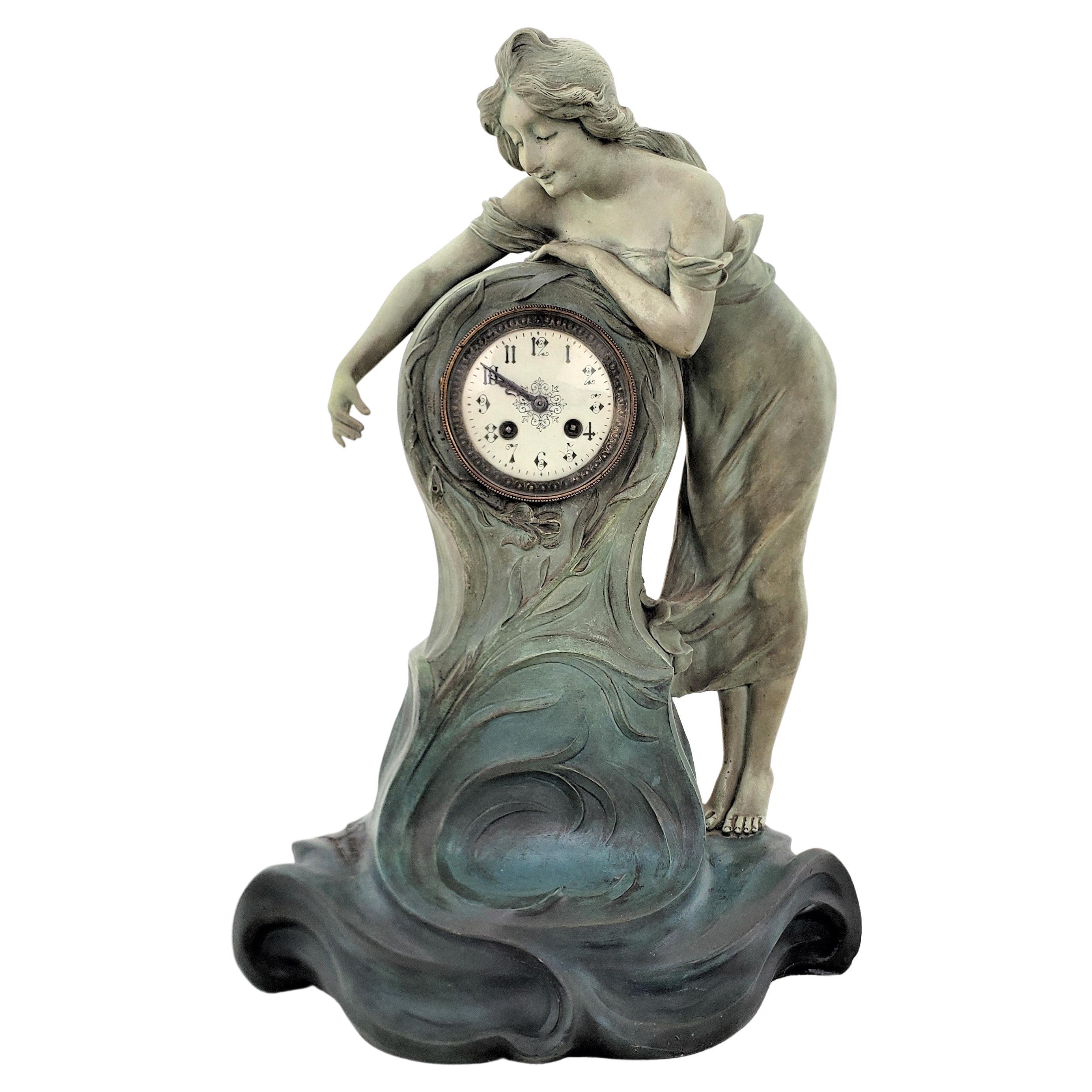 Aristede De Ranieri firmato Art Nouveau Sculptural Mantel or Table Clock