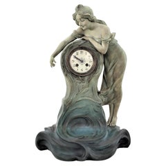 Aristede De Ranieri Signed Art Nouveau Sculptural Mantel or Table Clock