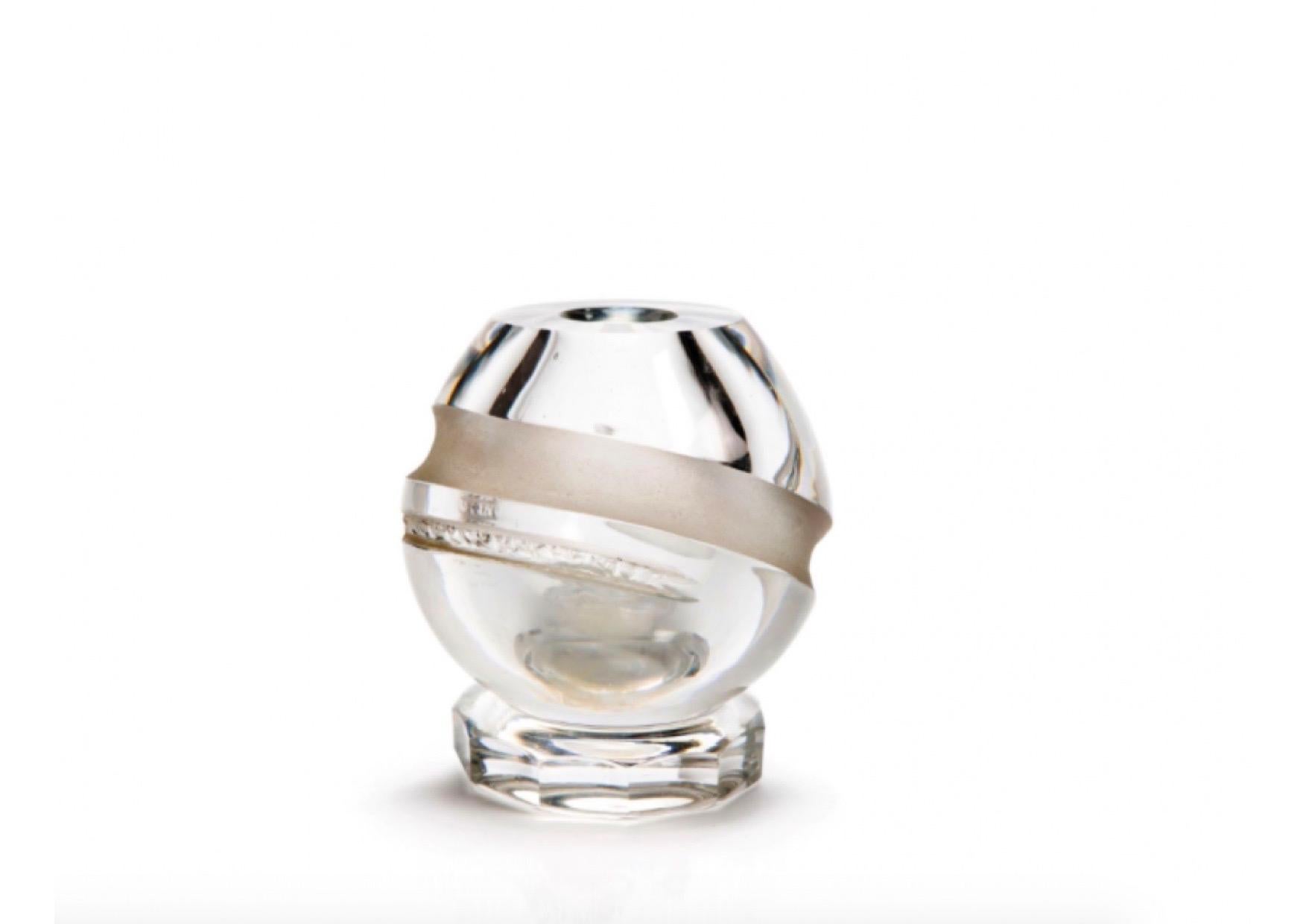 French Aristide Colotte, Spherical-Shaped White Crystal Vase, circa 1939 For Sale