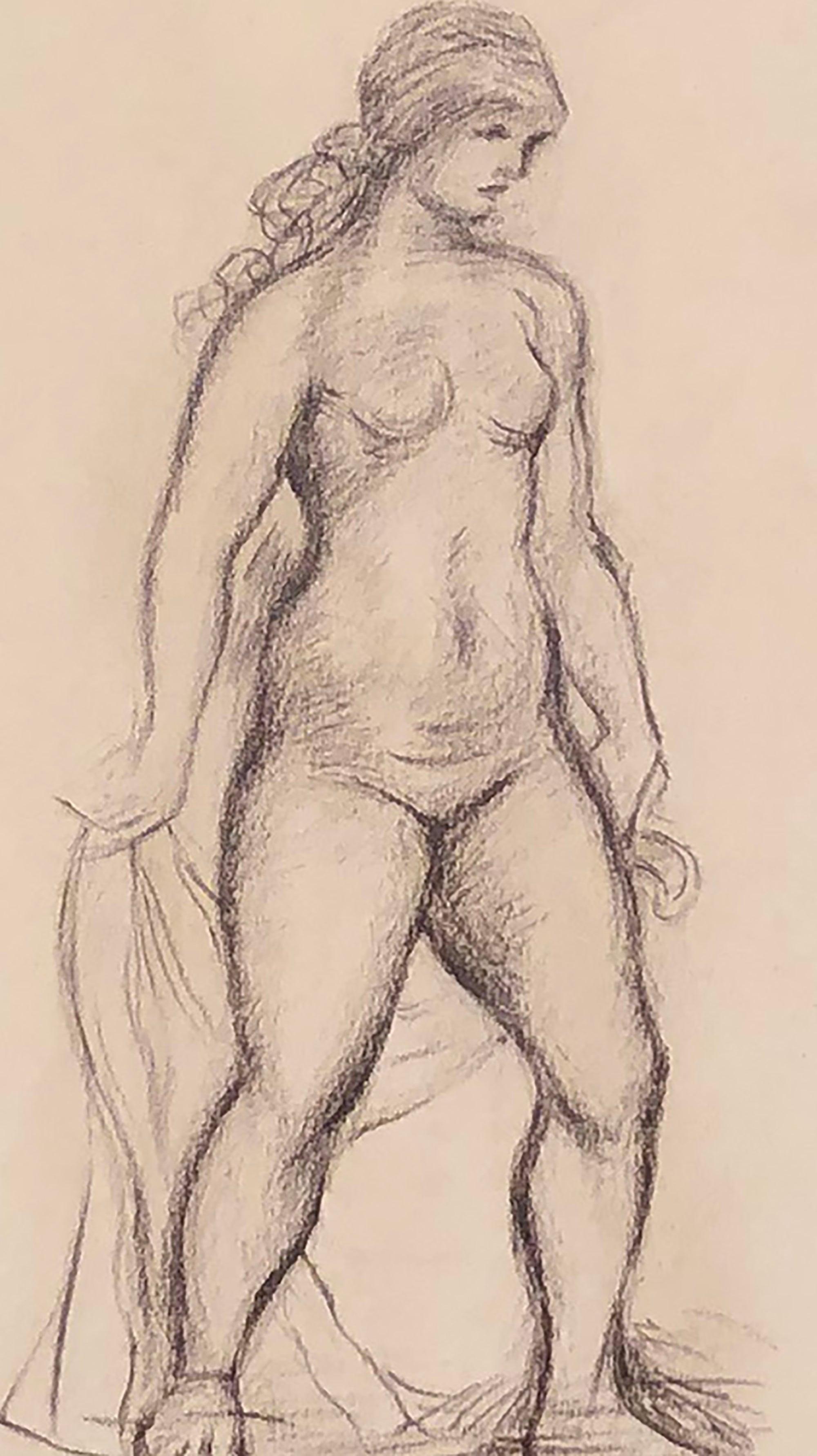 Nude II by renowned artist Aristide Maillol is a lithograph that showcases his mastery in capturing the human form with simplicity and elegance. Presented in a classic wood frame with a 1.25-inch face profile and a 0.75-inch side profile, the