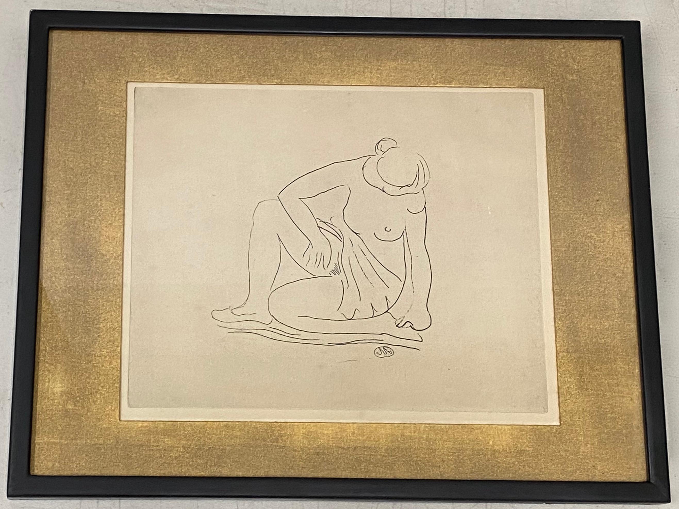 Artistide Maillol (1861-1944) "Femme Nu Assis" Original Etching C.1930 - Print by Aristide Maillol