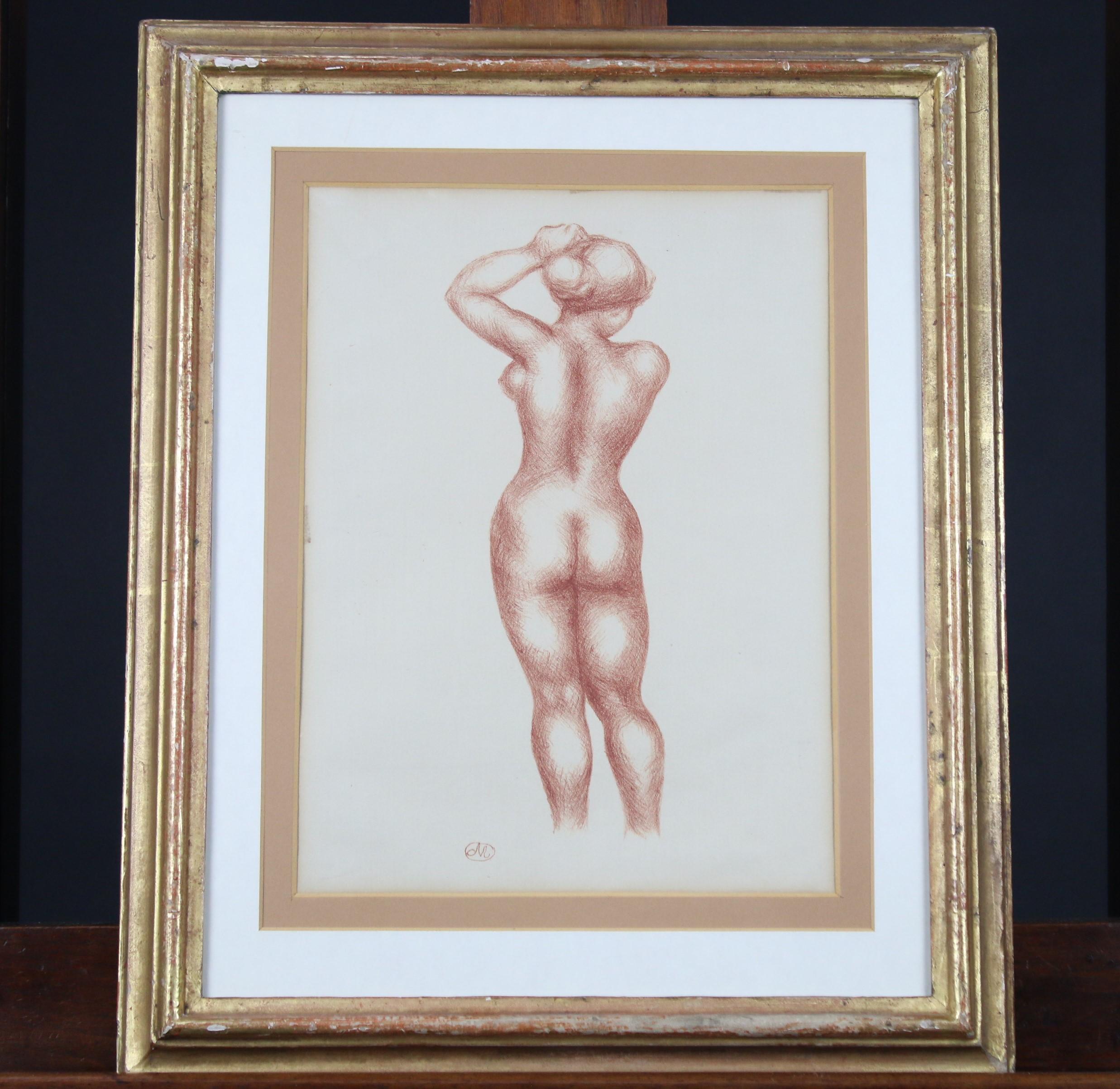 Stehender weiblicher Akt von hinten aus der Mappe von Aristide Maillol: Bildhauerei und Lithographie, 1925. Originaler Rahmen.
