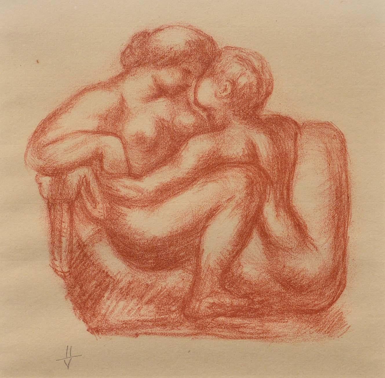The Embrace, Modernist, Sculptural Forms, Lithograph