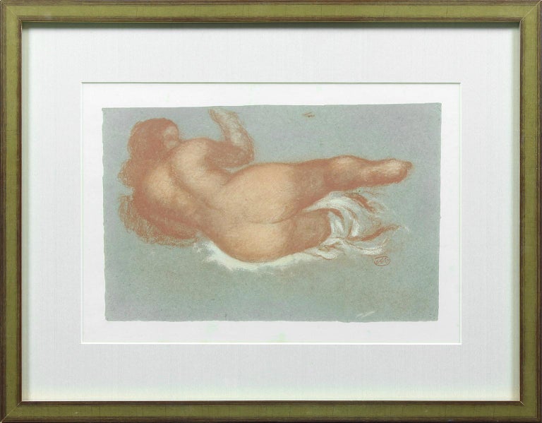 Framed lithograph of female nude of pastel by Aristide Maillol. Initials in lower-right corner. Framed under glass in wooden frame.