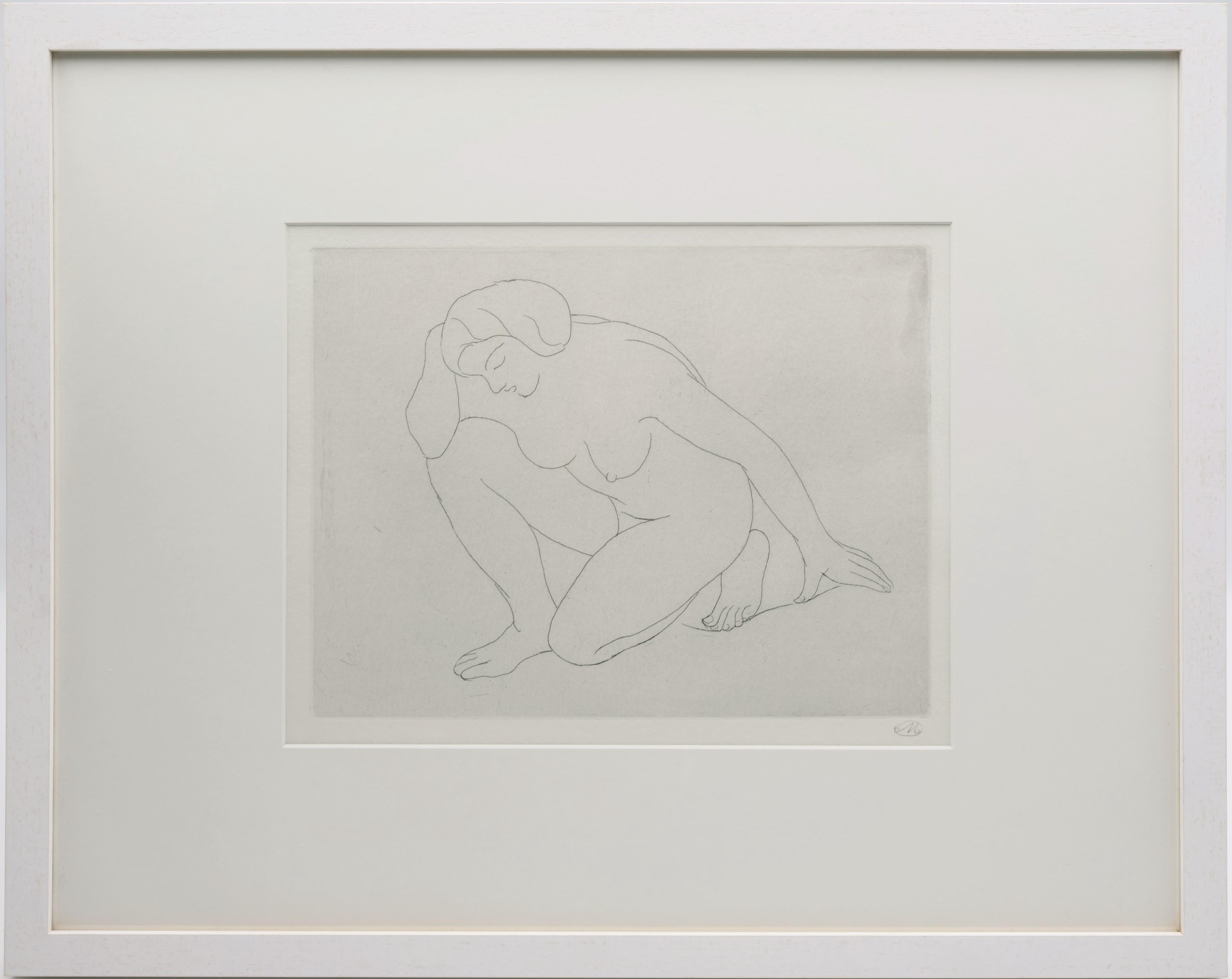 Woman kneeling on her left knee / - Birth of a new classic - - Realist Print by Aristide Maillol