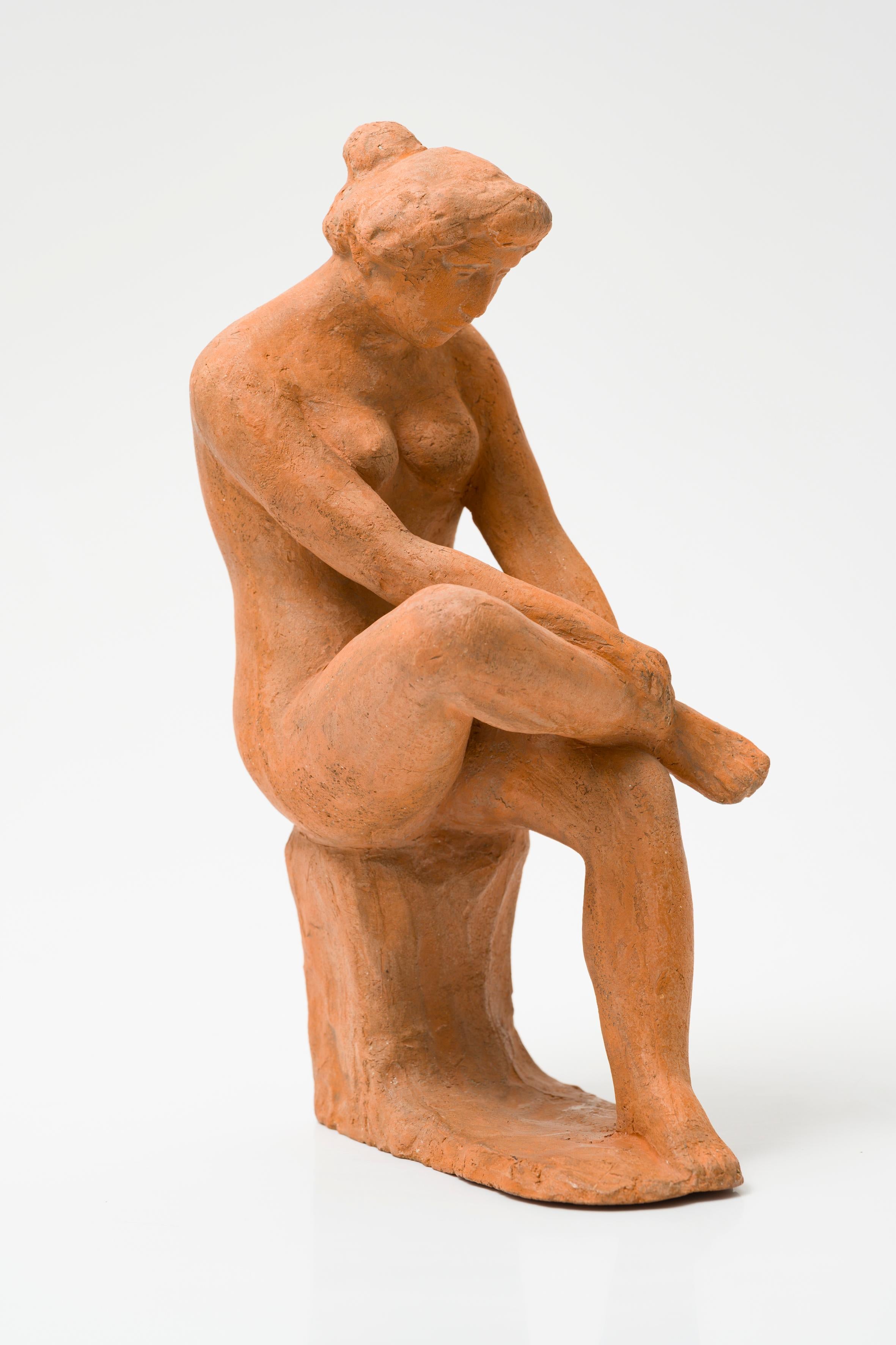 Femme Assise, Aristide Maillol, 1900 (Terracotta Hautfarbener Skurriler Frau) im Angebot 1