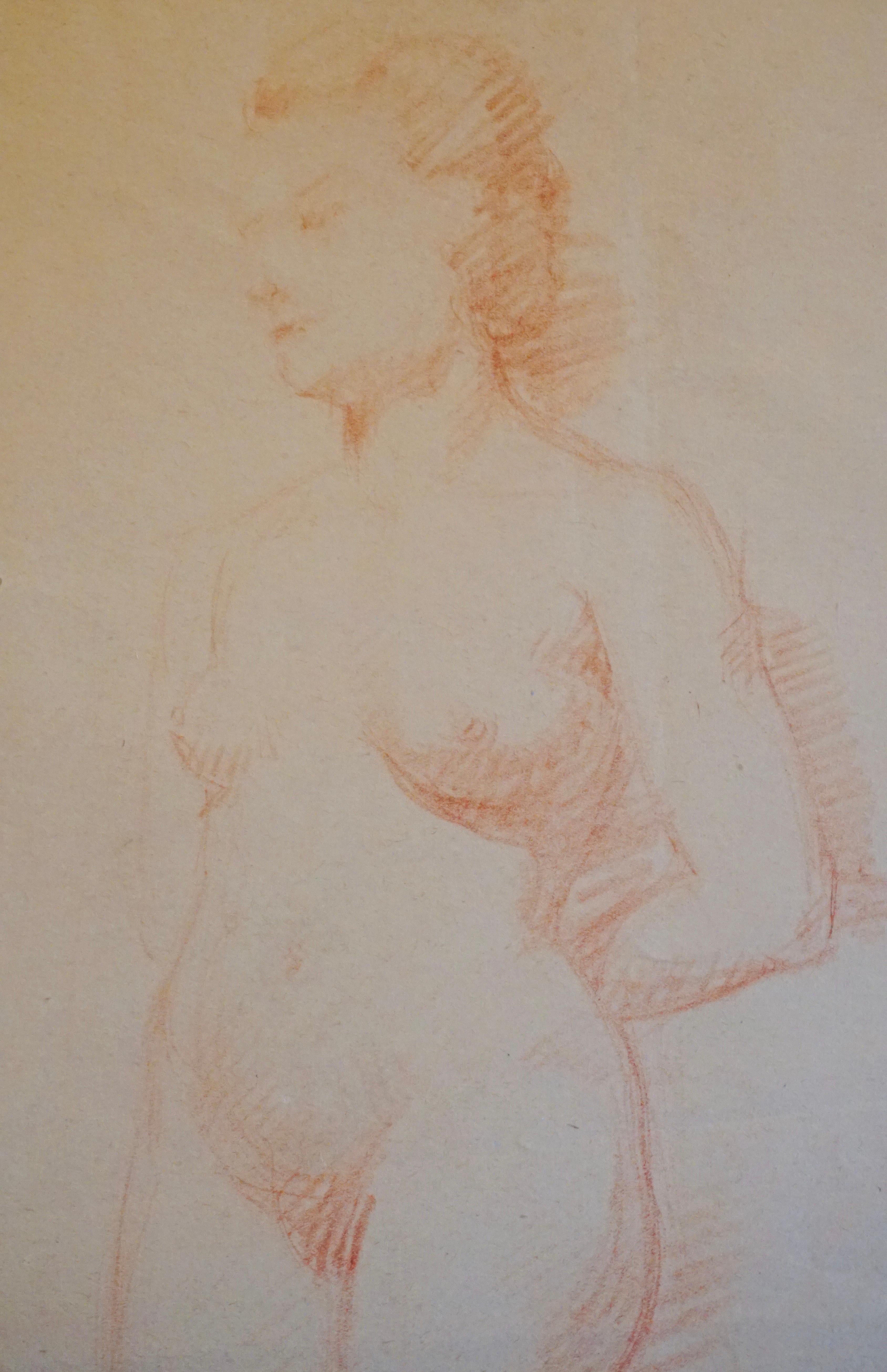 French Aristide Maillol Original Sanguine Nude Drawing, 1950s For Sale