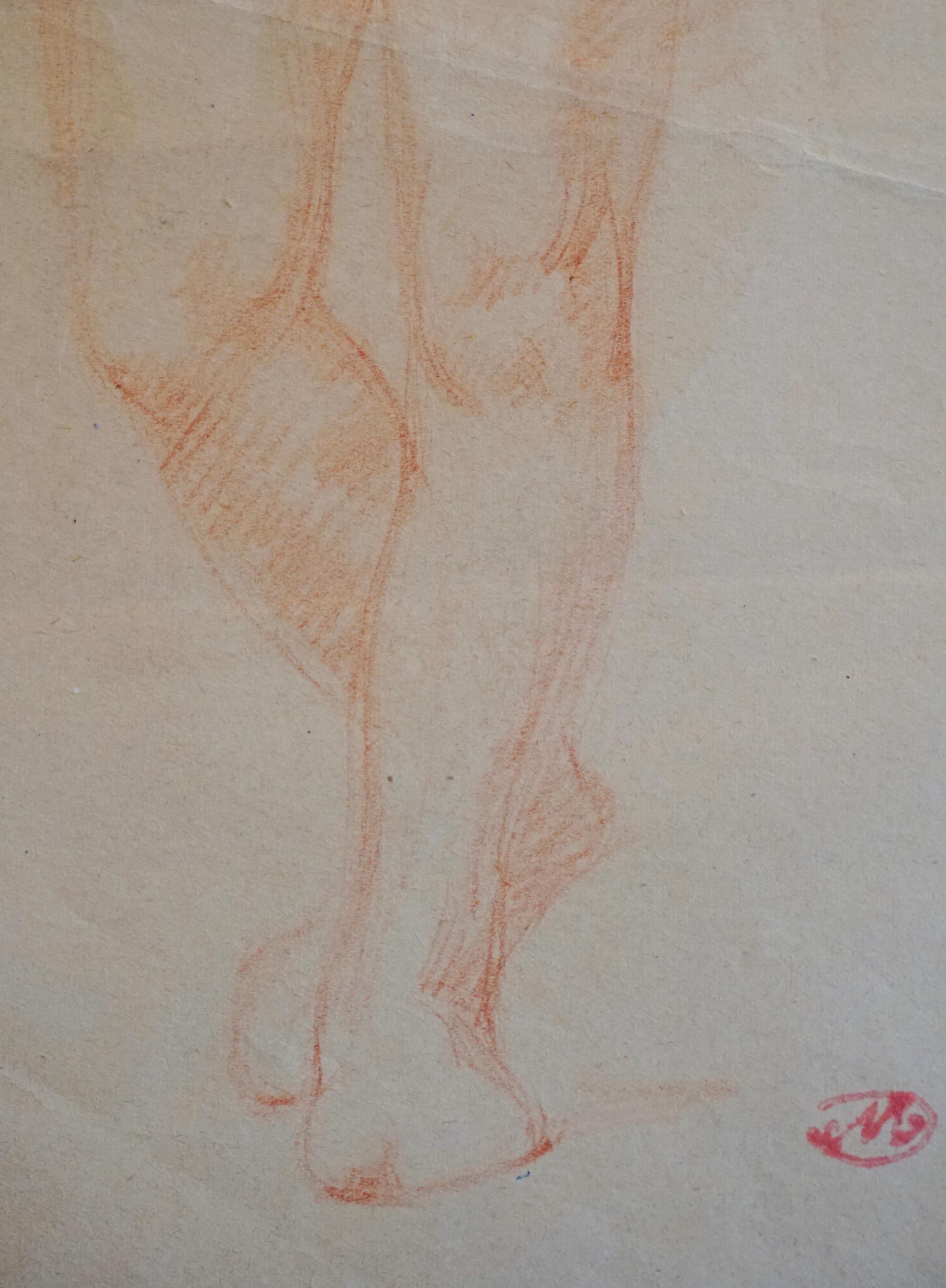 Hand-Painted Aristide Maillol Original Sanguine Nude Drawing, 1950s