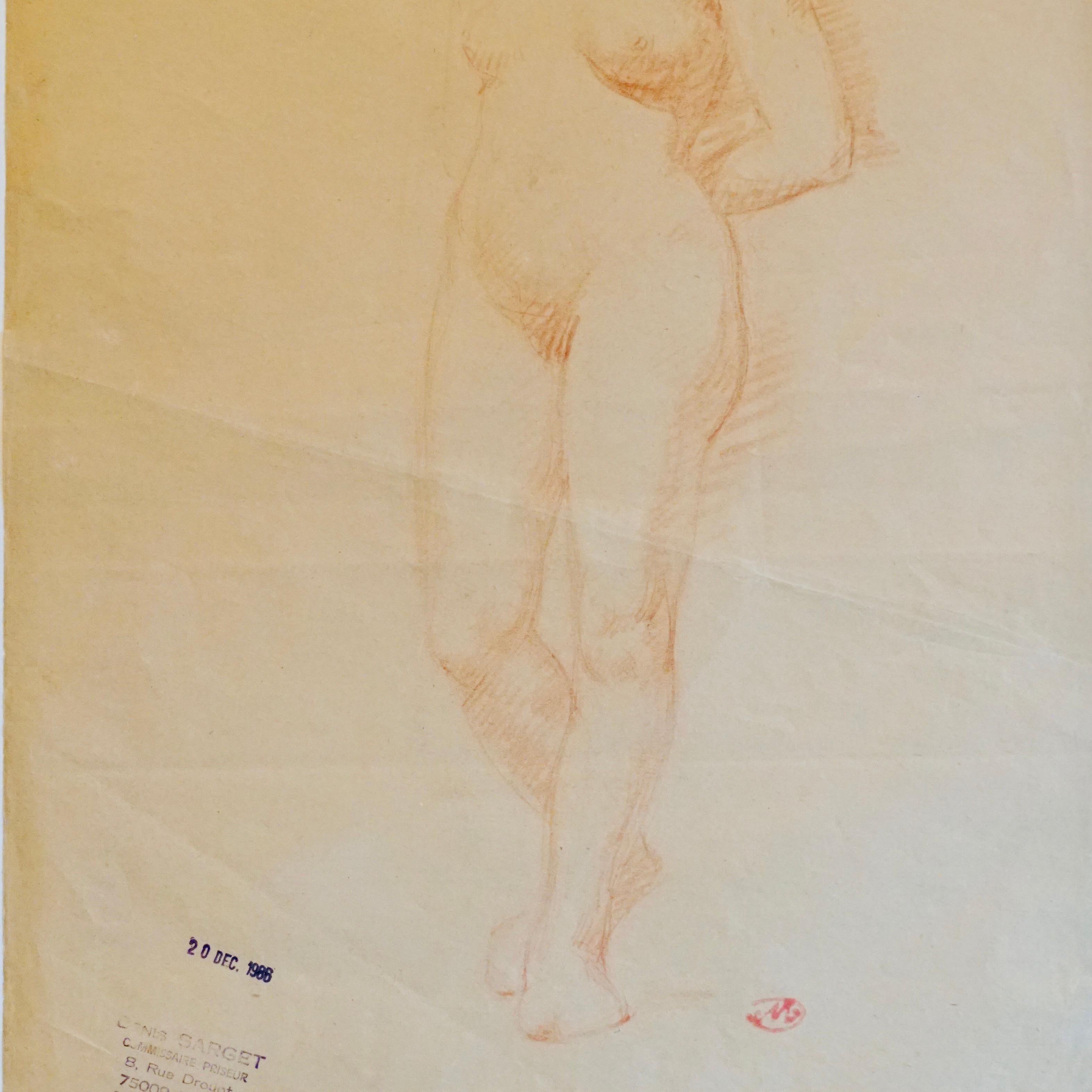 Aristide Maillol Original Sanguine Nude Drawing, 1950s In Good Condition For Sale In Dallas, TX