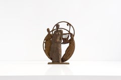 Aristide Patsoglou, Signed Sculpture in Bronze and Brown Patina, Abstract Design