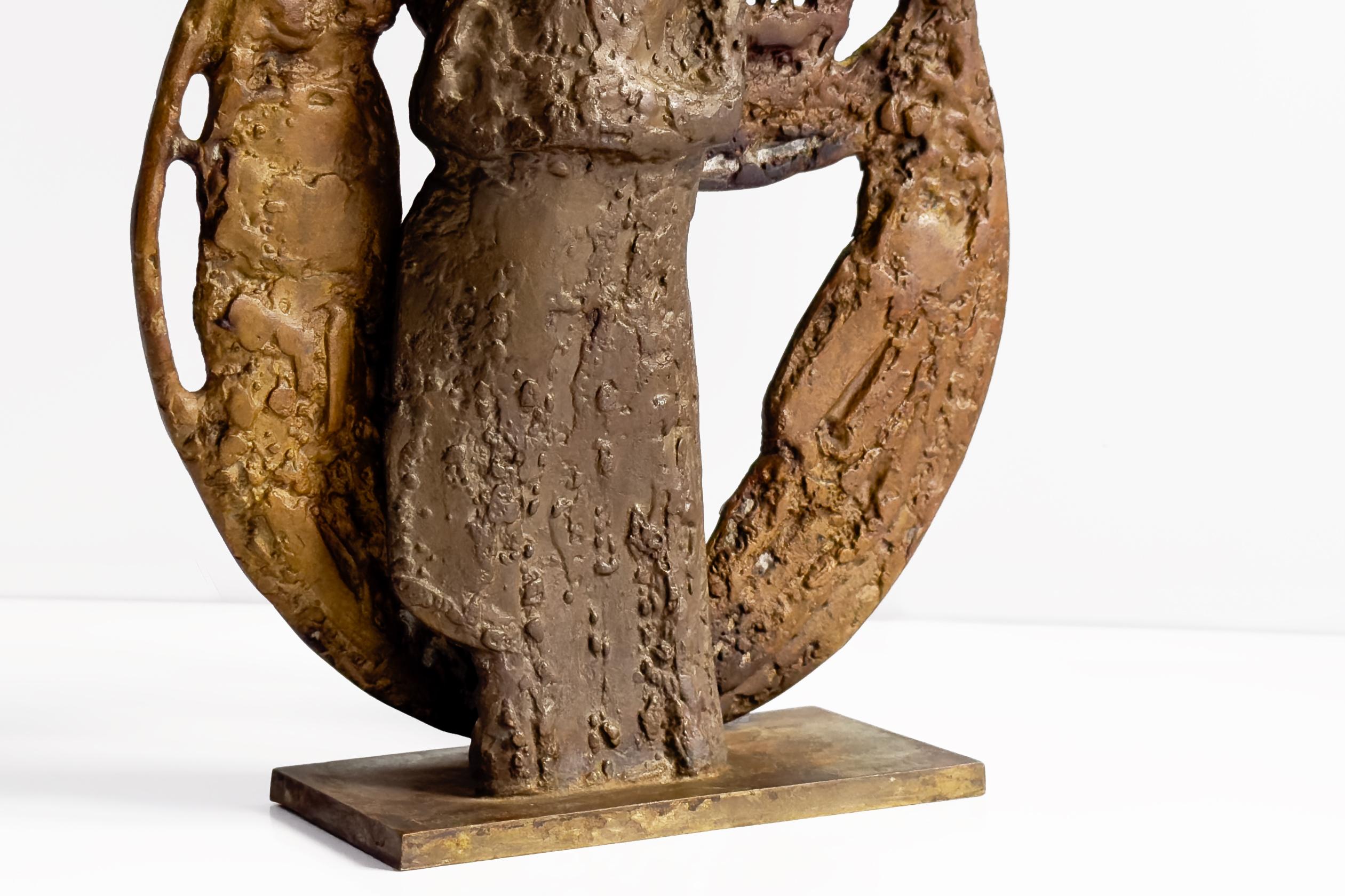 Aristide Patsoglou, Signed Sculpture in Bronze and Brown Patina, Abstract Design In Good Condition For Sale In London, GB