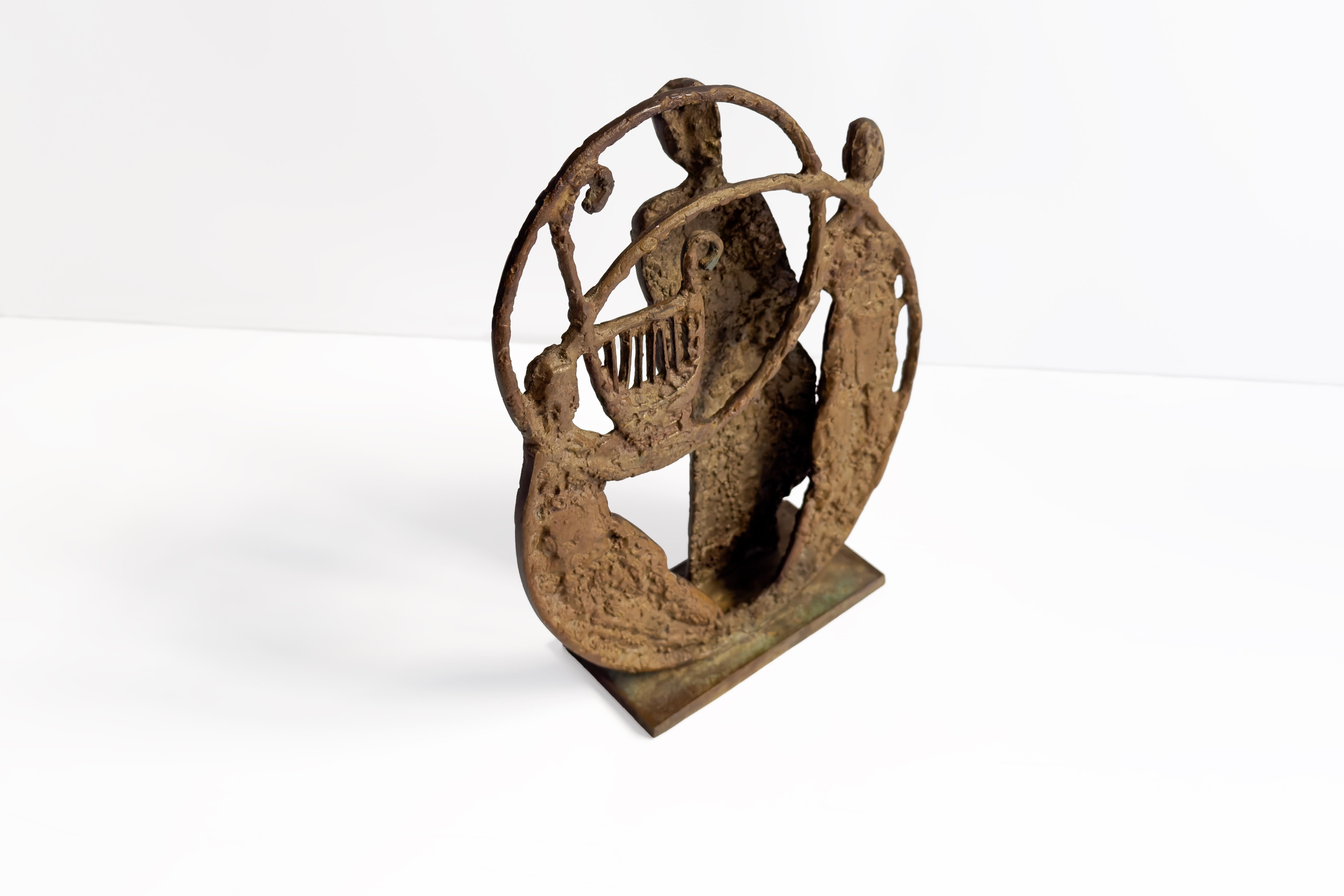 Aristide Patsoglou, Signed Sculpture in Bronze and Brown Patina, Abstract Design For Sale 3