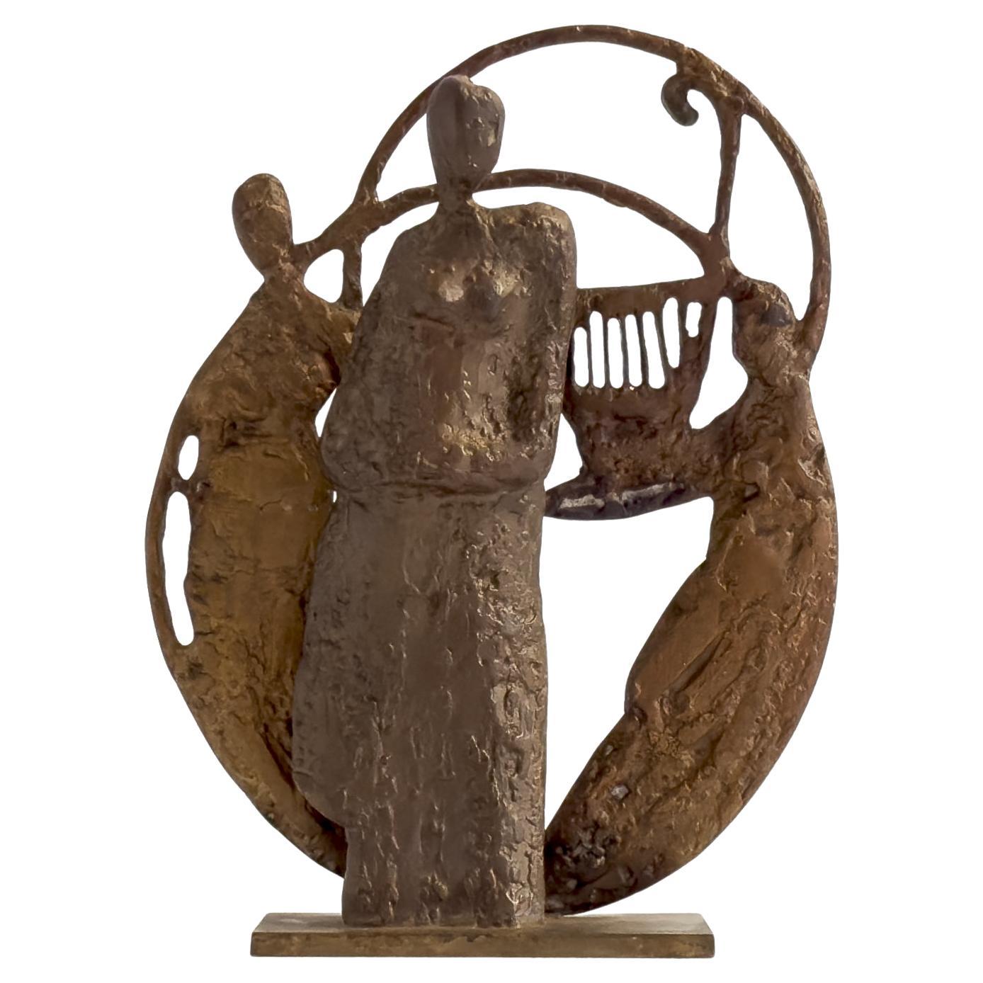 Aristide Patsoglou, Signierte Skulptur aus Bronze und brauner Patina, Abstraktes Design