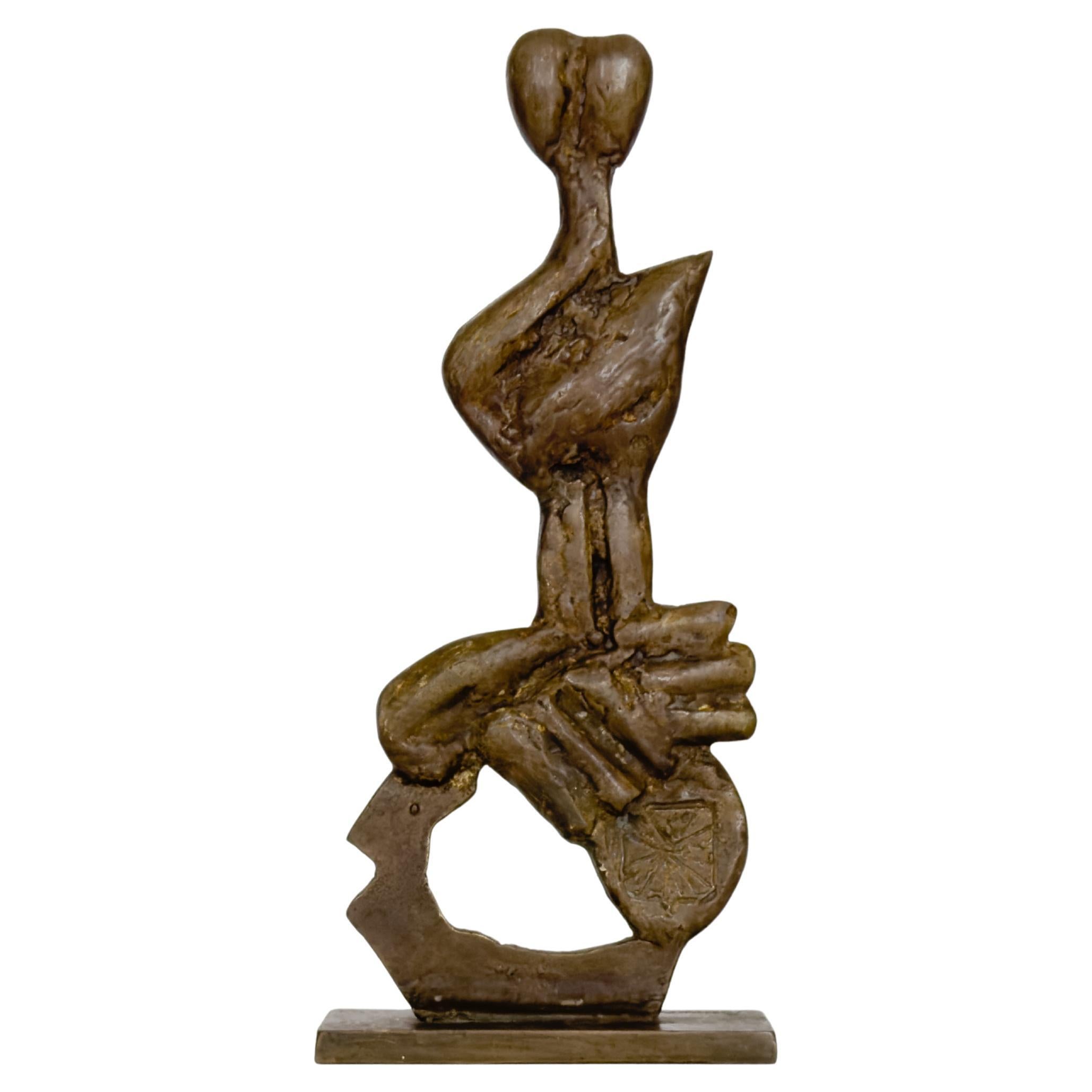 Aristide Patsoglou, Scultura firmata in bronzo e patina marrone-oro, astratta