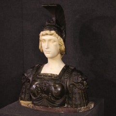 19th Century Marble and Bronze Italian Signed Aristide Petrilli Sculpture Athena
